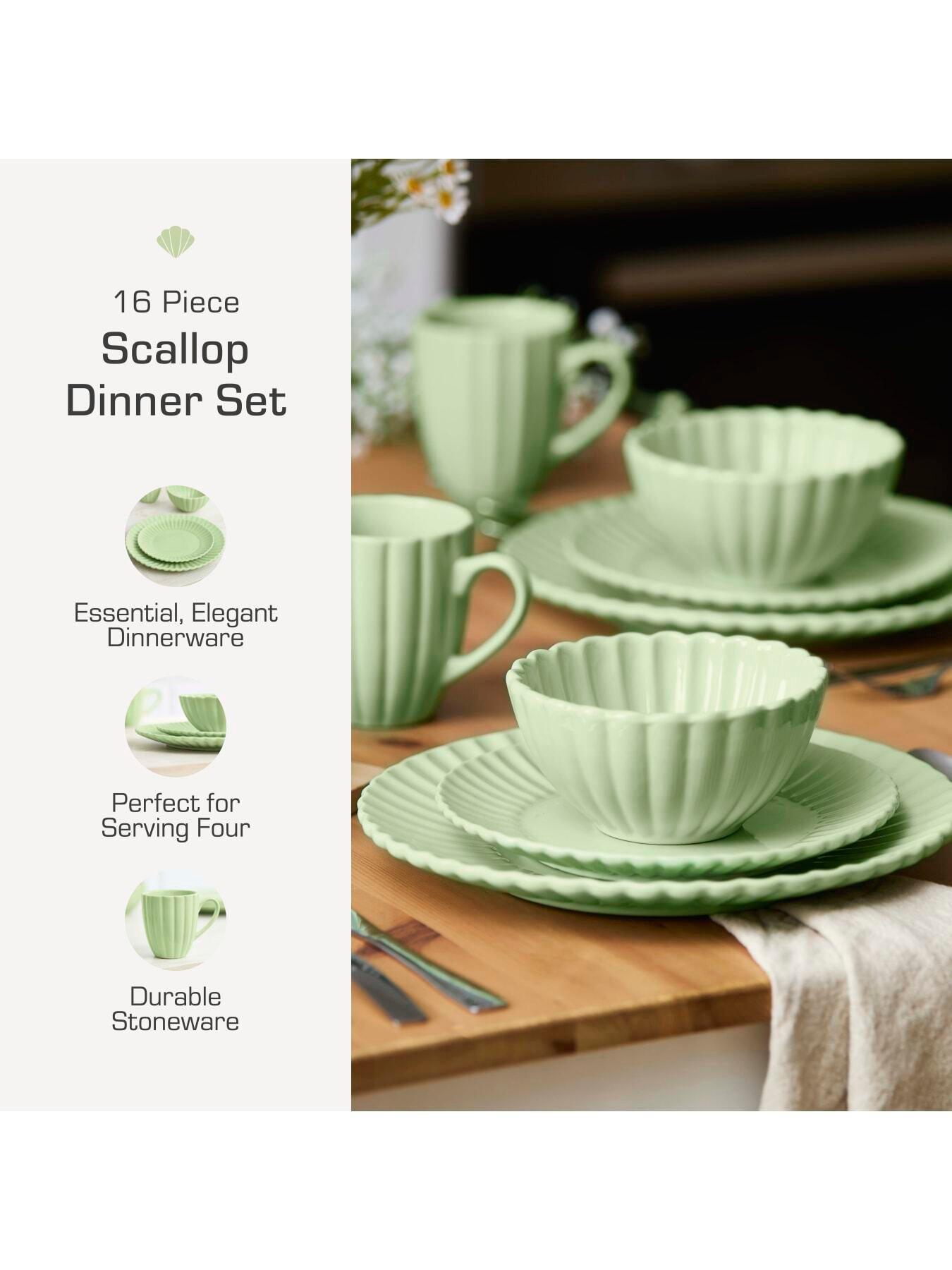 Image 3 of 8 of Swan 16 Piece Scallop Edge Stoneware Dinner Set, Green