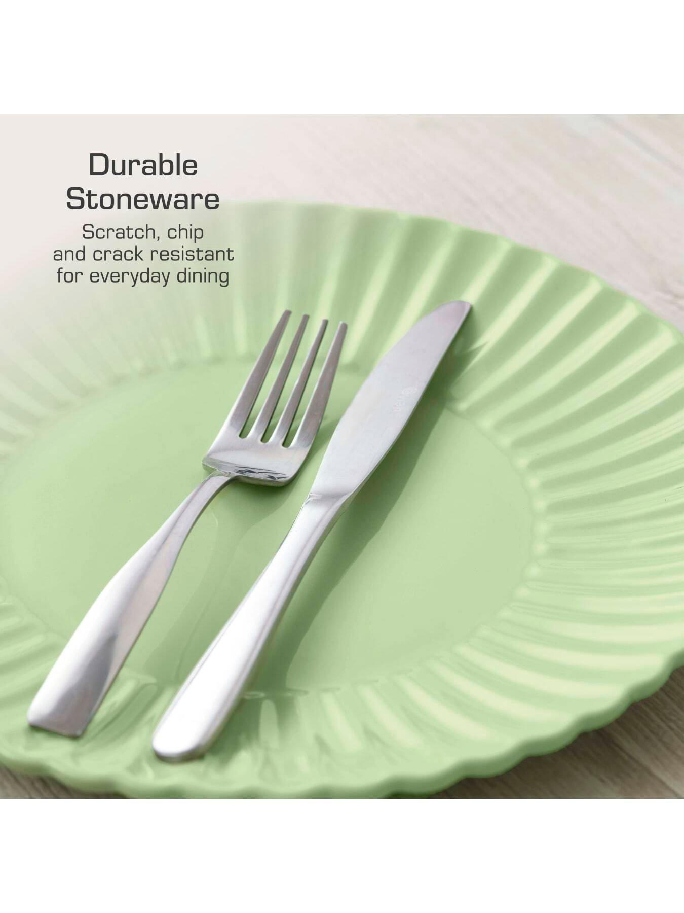 Image 5 of 8 of Swan 16 Piece Scallop Edge Stoneware Dinner Set, Green