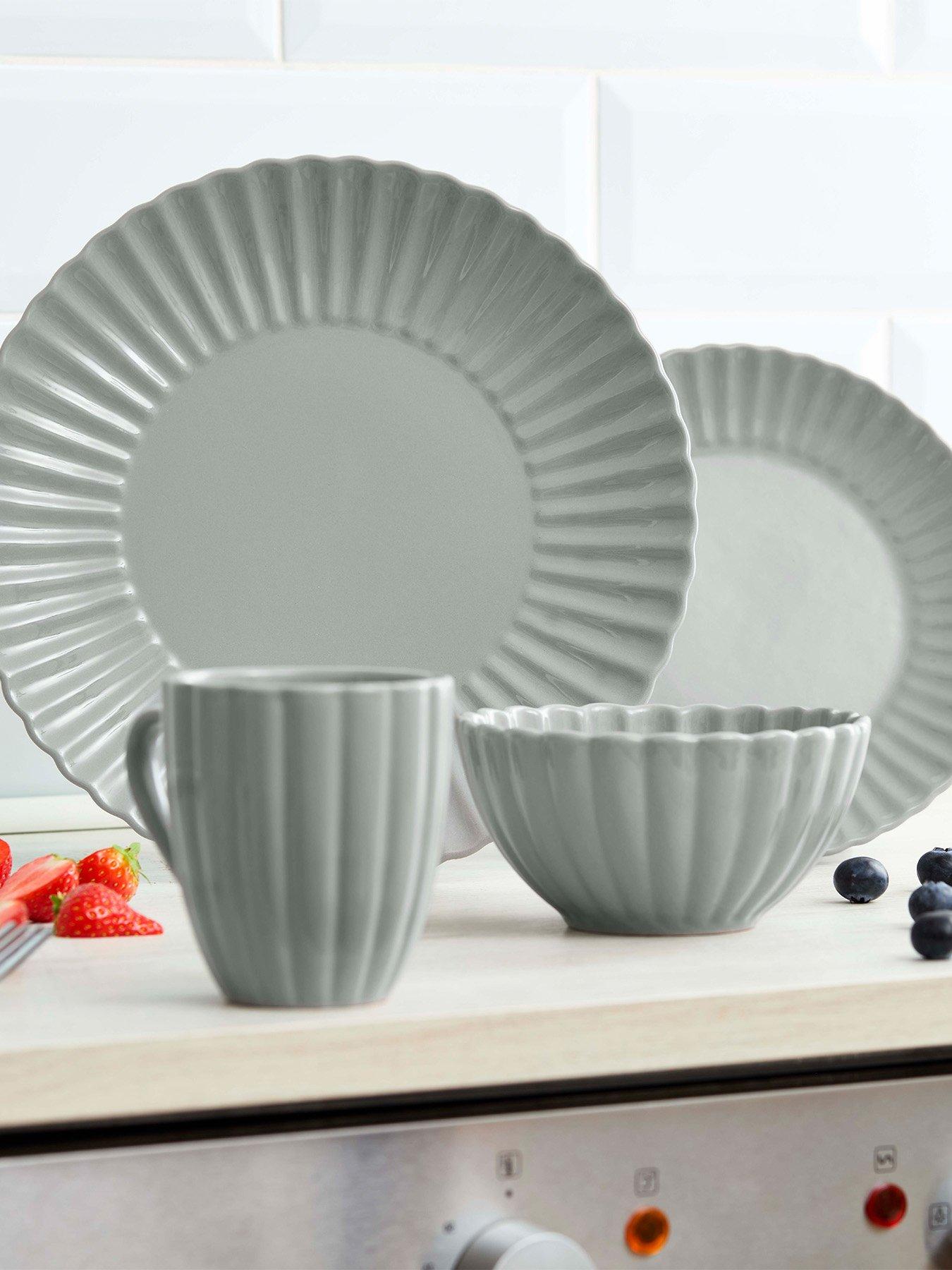 Swan 16 Piece Scallop Edge Stoneware Dinner Set, Grey