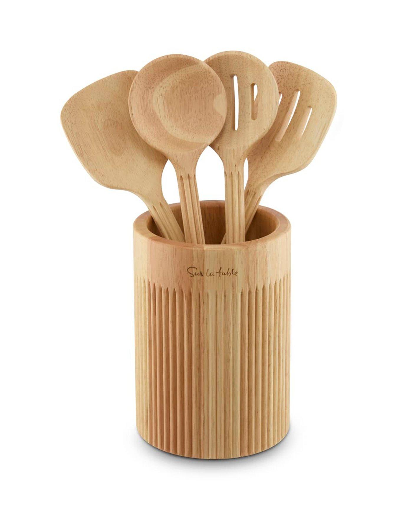 Image 2 of 7 of Sur La Table Set of 4 Utensils with Holder, Colour Me Happy, Natural Wood