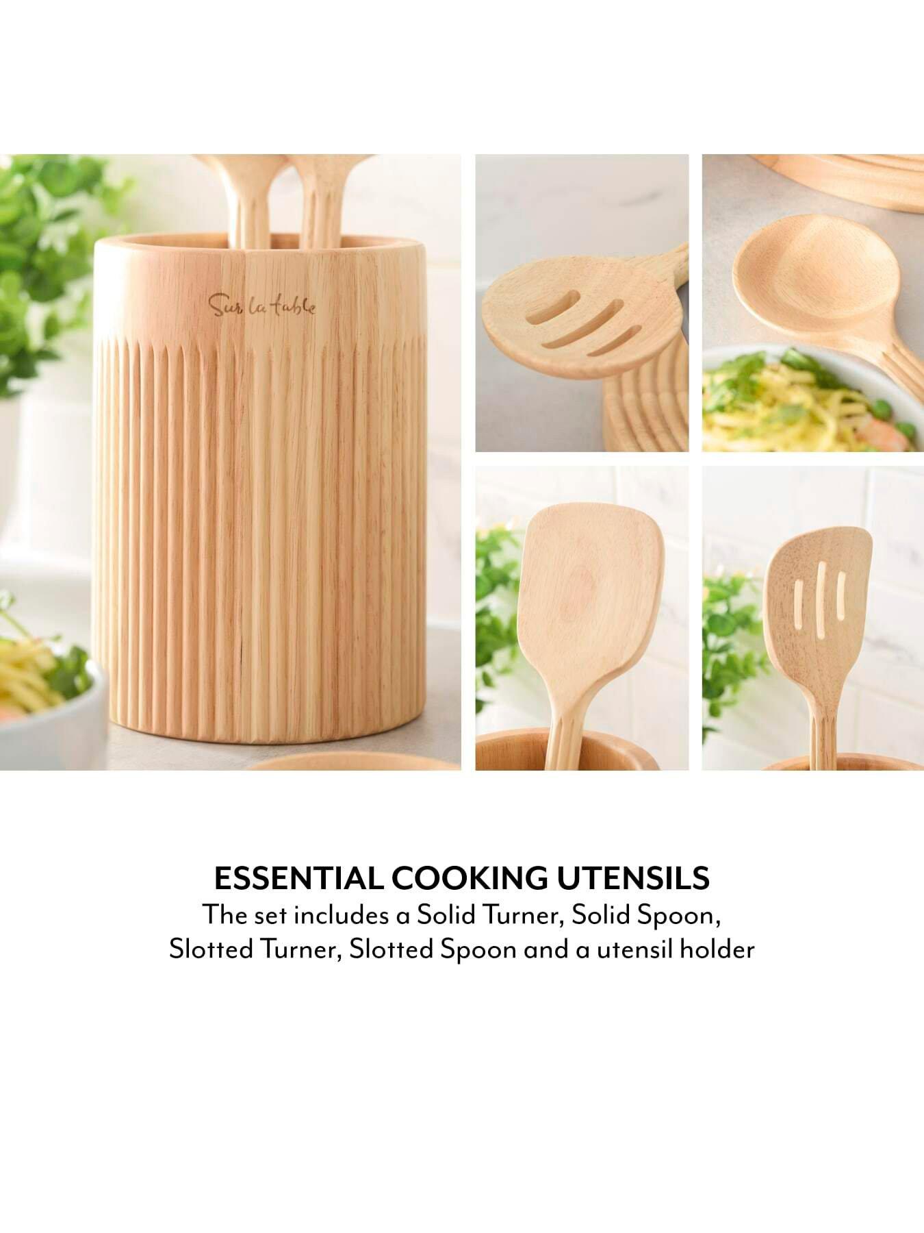 Image 3 of 7 of Sur La Table Set of 4 Utensils with Holder, Colour Me Happy, Natural Wood