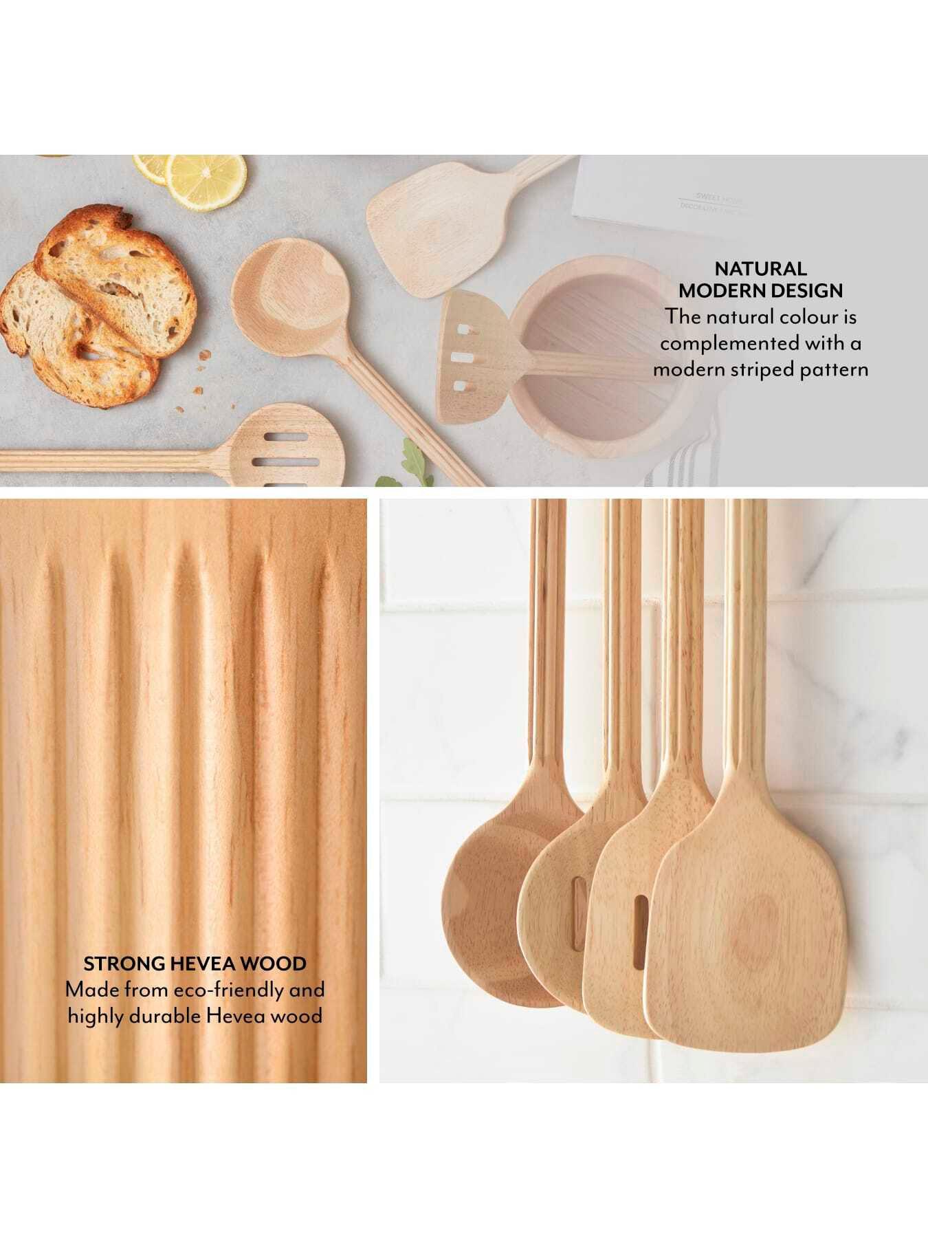Image 4 of 7 of Sur La Table Set of 4 Utensils with Holder, Colour Me Happy, Natural Wood