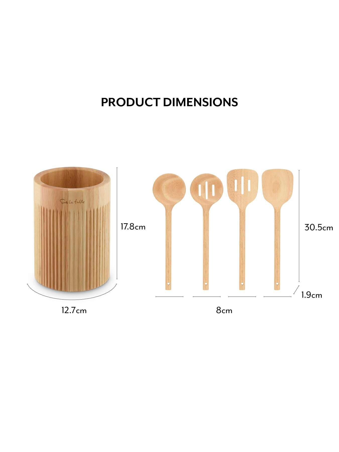 Image 6 of 7 of Sur La Table Set of 4 Utensils with Holder, Colour Me Happy, Natural Wood