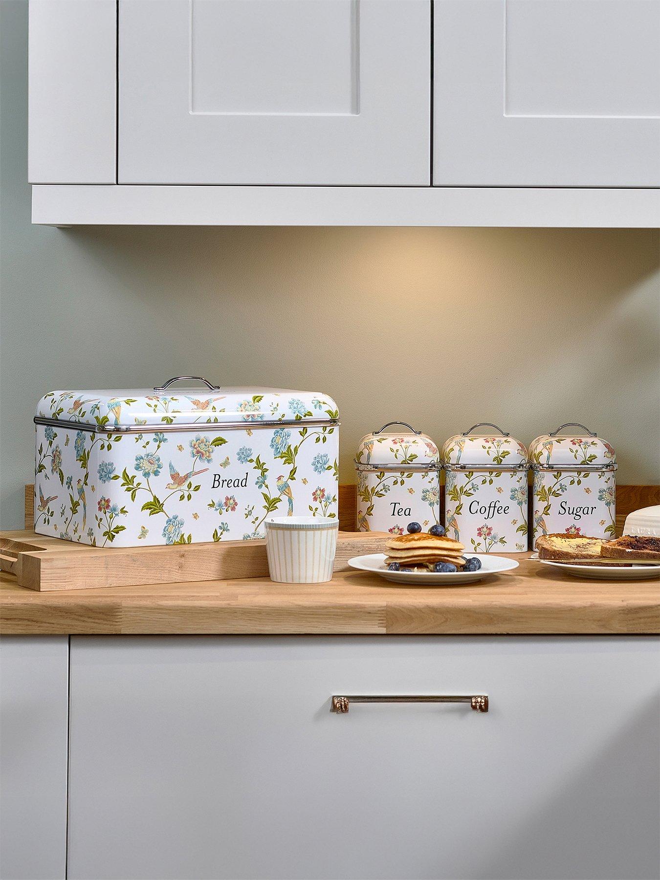 Laura Ashley Laura Ashley Bread Bin and Set of 3 Canisters, Elveden White