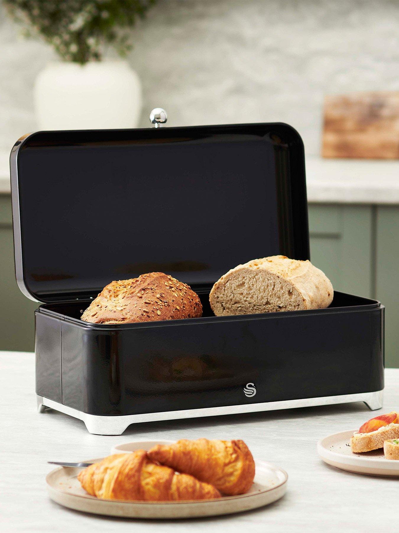 Image 1 of 8 of Swan Solace 16L Bread Bin with Lift Up Hinged Lid, Black