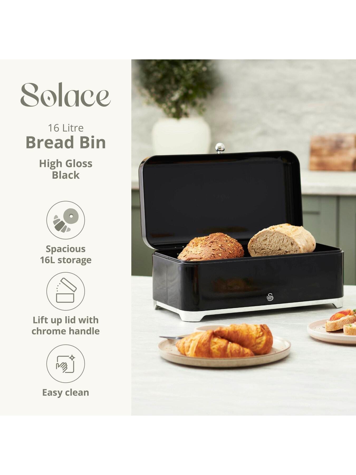 Image 3 of 8 of Swan Solace 16L Bread Bin with Lift Up Hinged Lid, Black