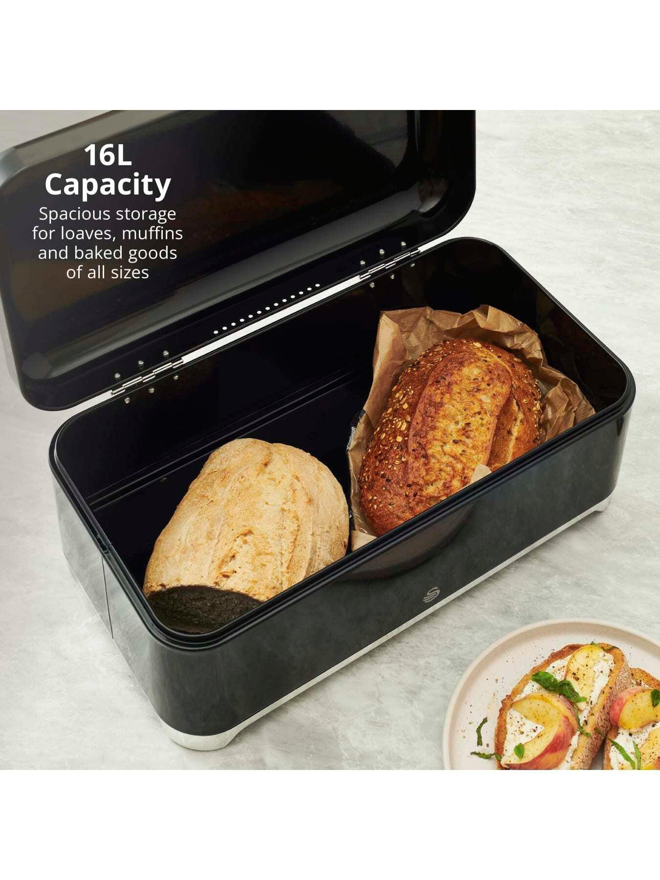 Image 4 of 8 of Swan Solace 16L Bread Bin with Lift Up Hinged Lid, Black