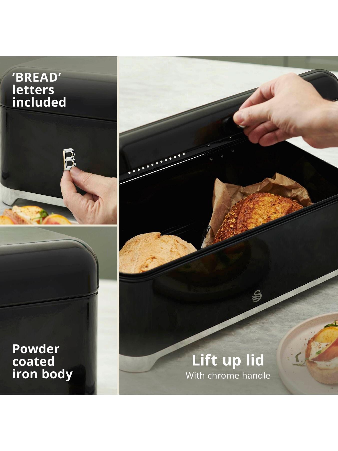 Image 5 of 8 of Swan Solace 16L Bread Bin with Lift Up Hinged Lid, Black