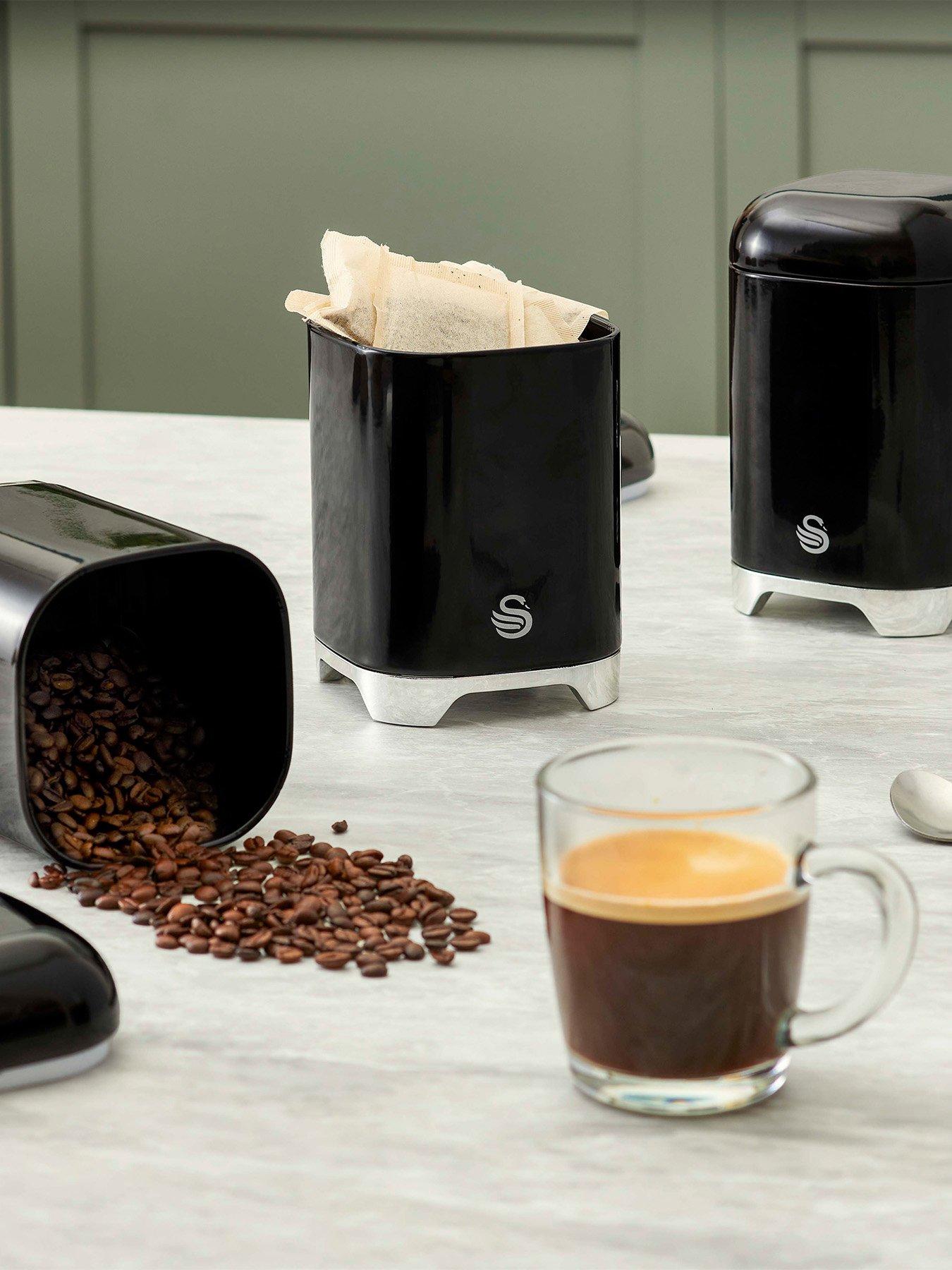 Swan Solace Set of 3 Canisters for Tea, Coffee and Sugar, Black