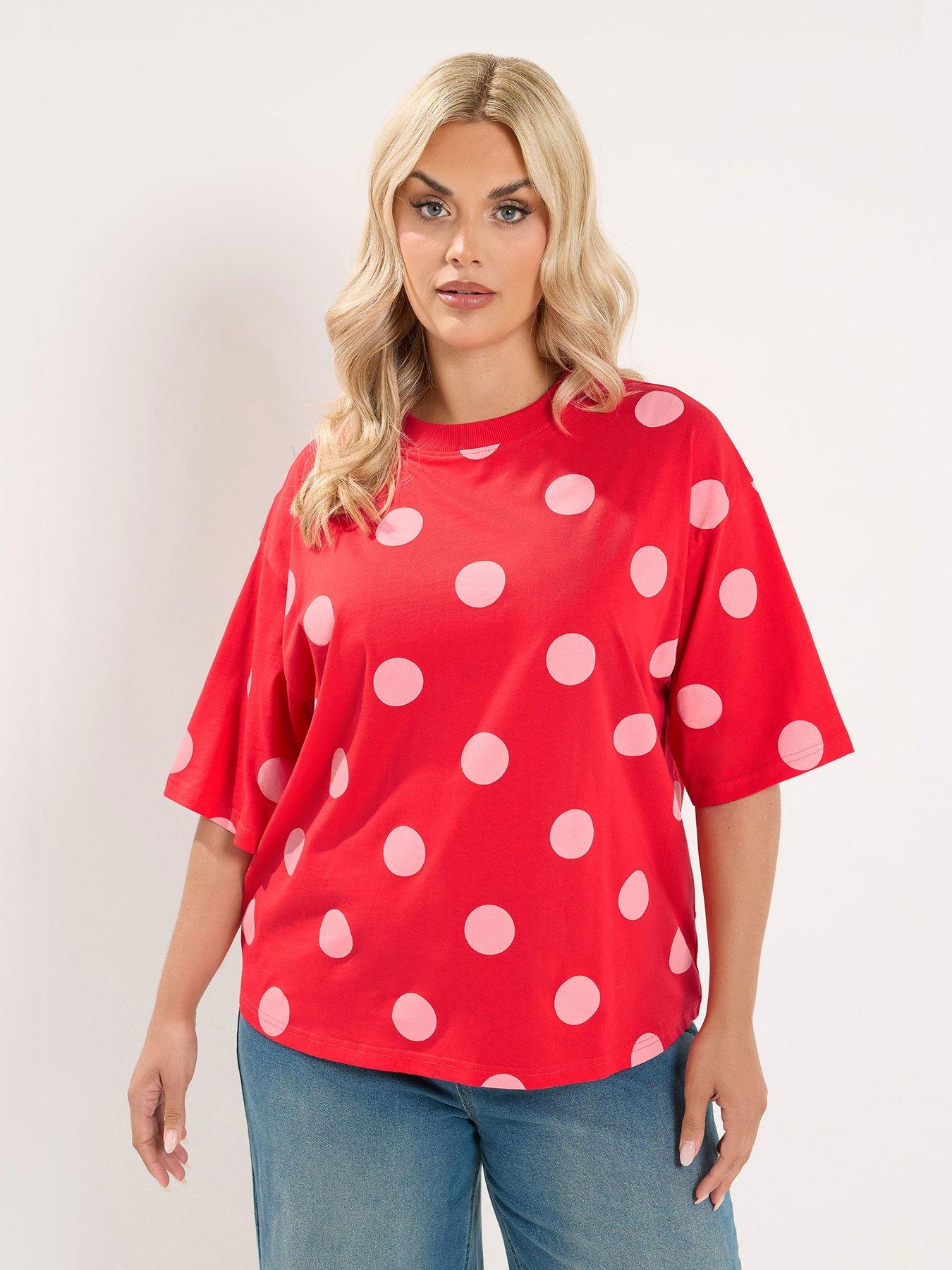 Yours Curve Polka Dot T-Shirt - Red