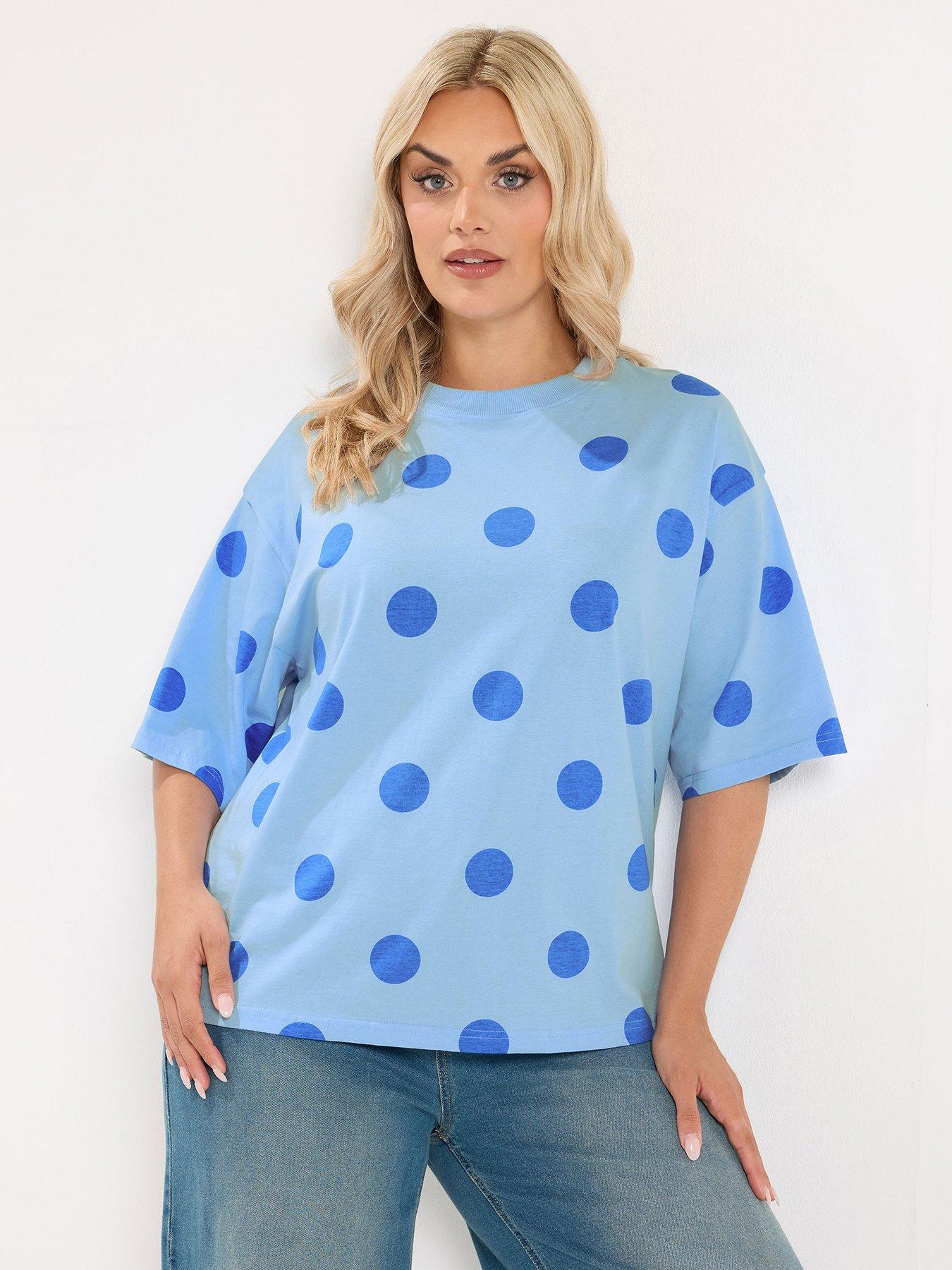 Yours Curve Polka Dot T-Shirt - Blue
