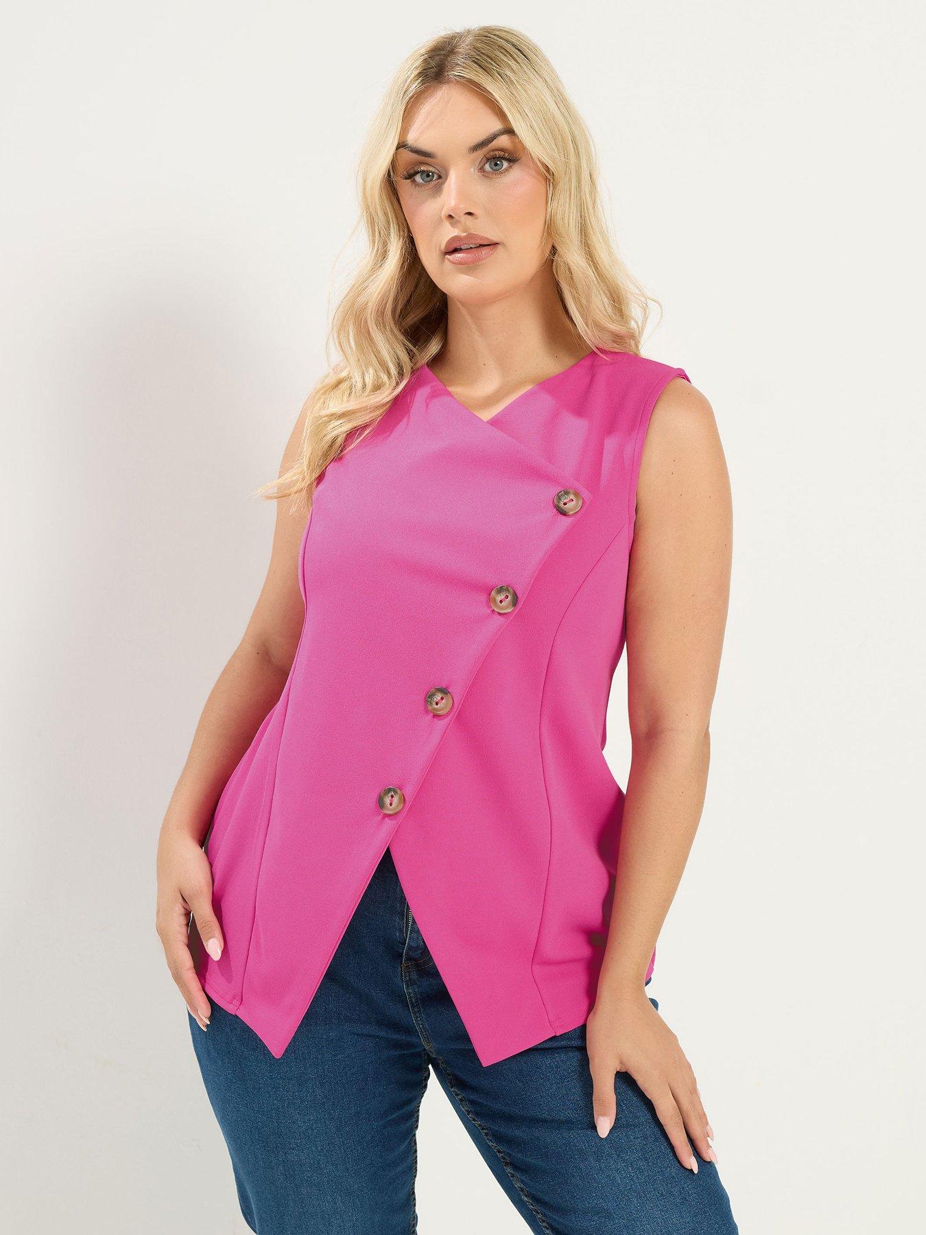 Yours Curve Asymmetrical Button Waistcoat - Pink