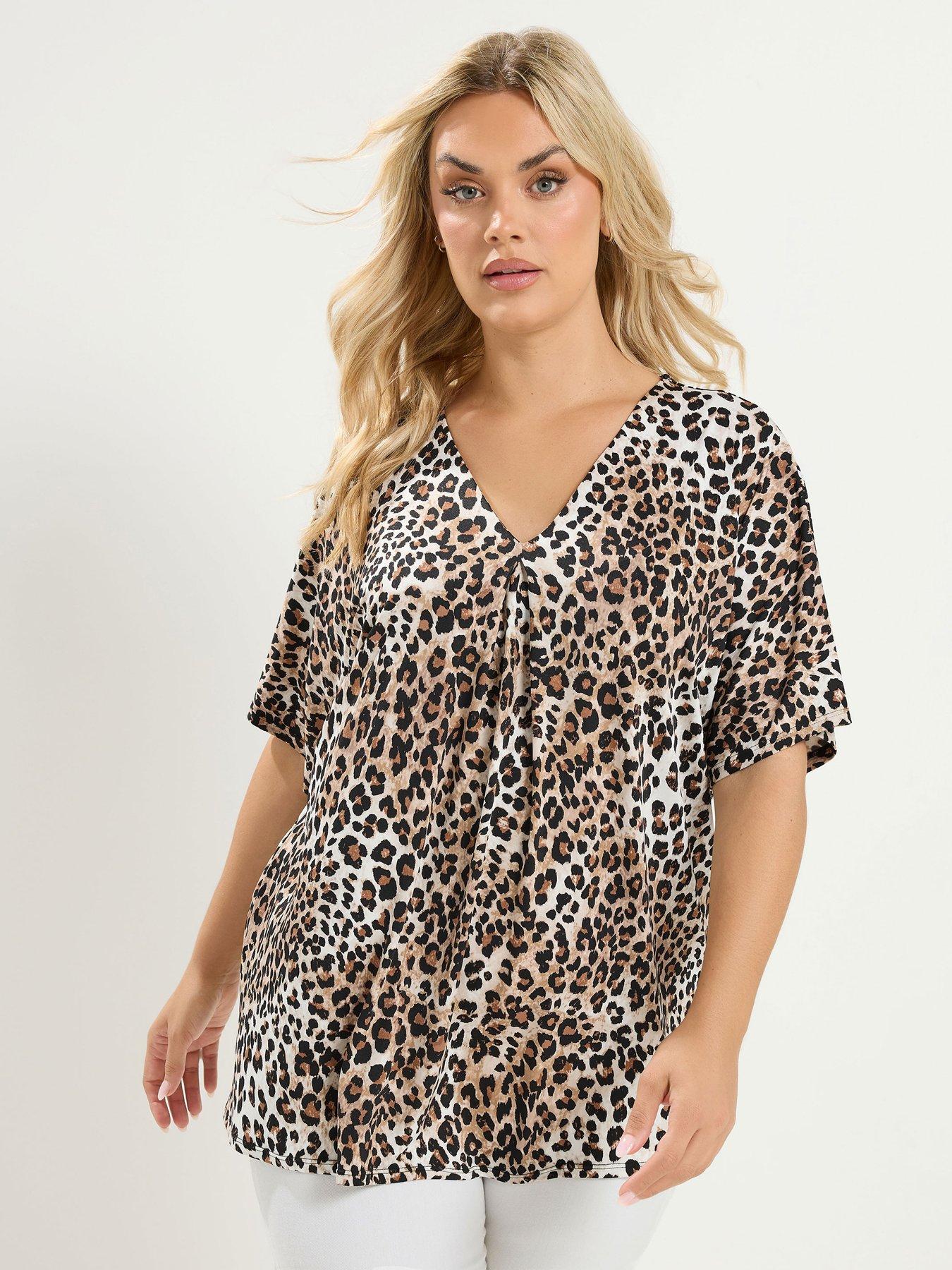 Image 1 of 4 of Yours Curve Leopard Pleated Front Top - Brown