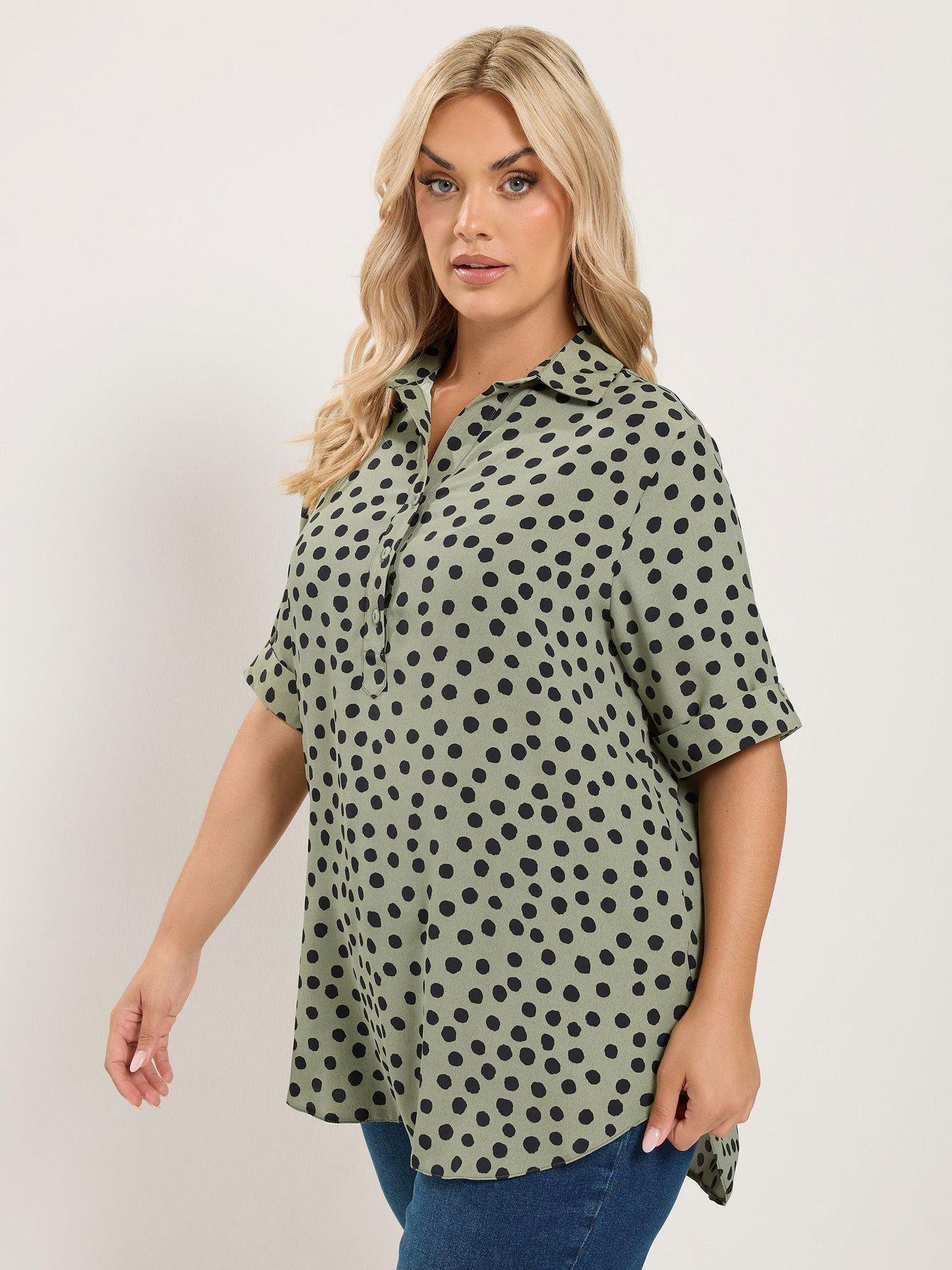 Yours Curve Overhead Half Placket Shirt - Green