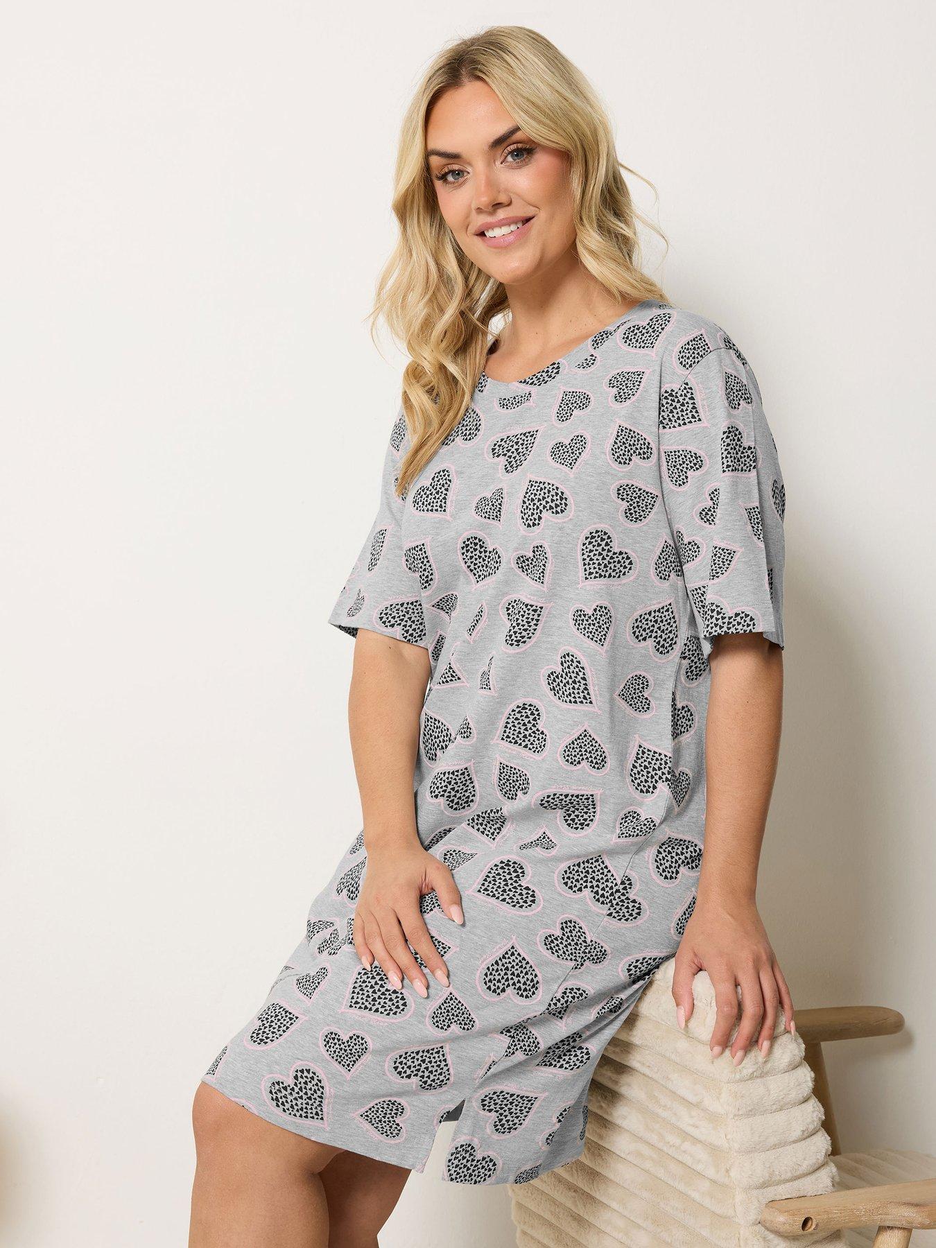 Yours Curve Heart Cluster Split Nightdress - Grey