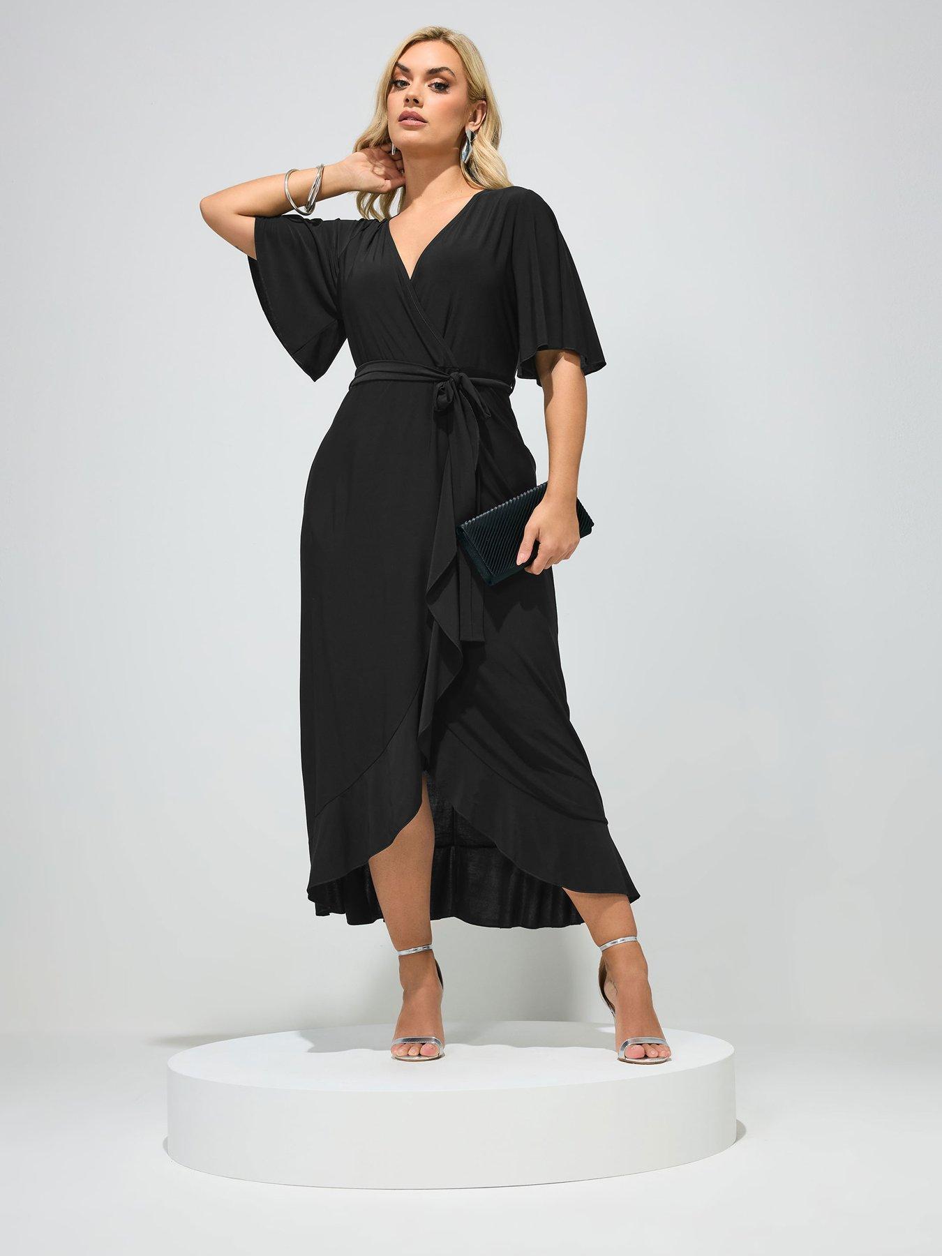 Yours Curve Ruffle Hem Wrap Dress - Black