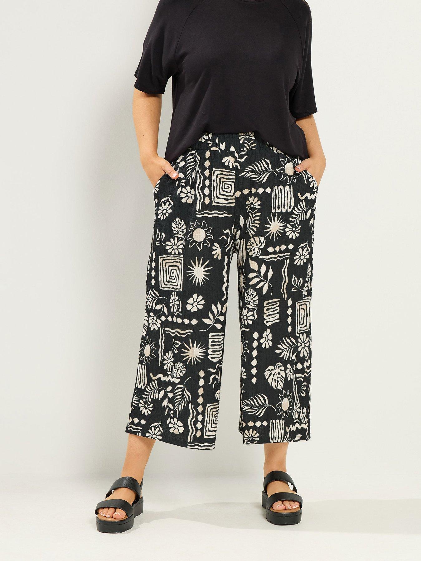 Yours Curve Floral Jersey Midaxi Culotte - Black