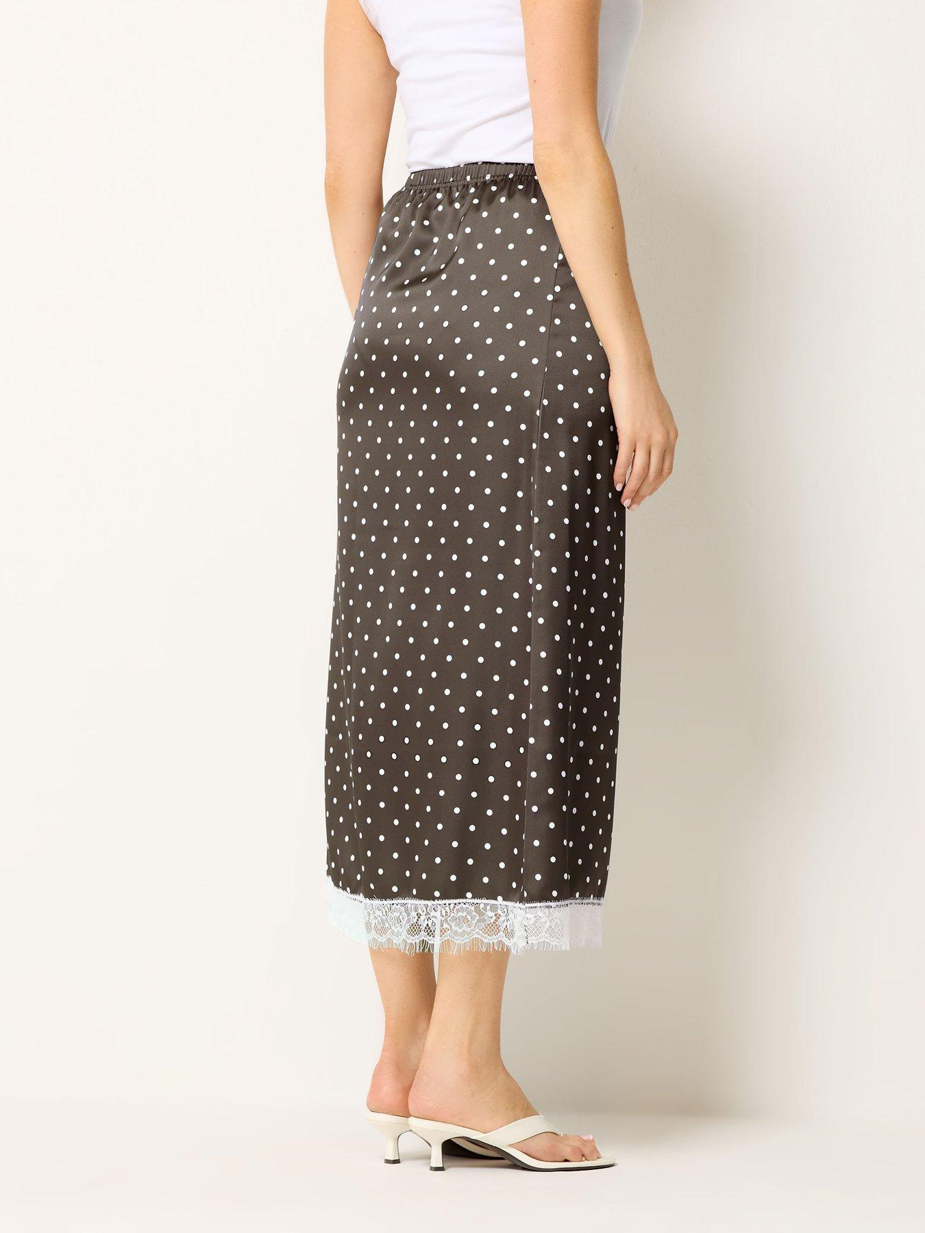 Image 2 of 4 of Long Tall Sally Tall Spot Midaxi Lace Hem Skirt - Brown