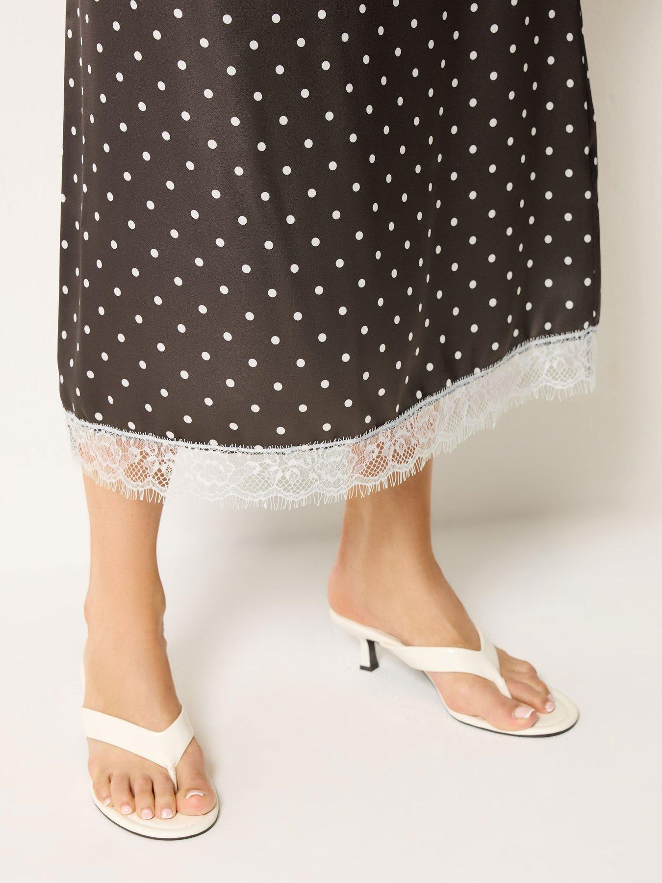 Image 4 of 4 of Long Tall Sally Tall Spot Midaxi Lace Hem Skirt - Brown