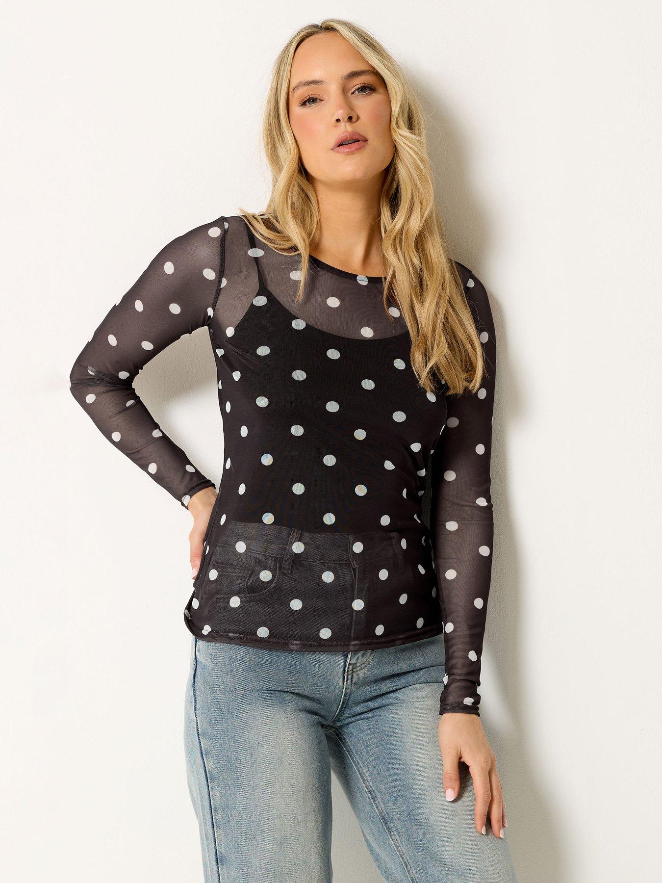Long Tall Sally Tall Polka Dot Mesh Top - Black