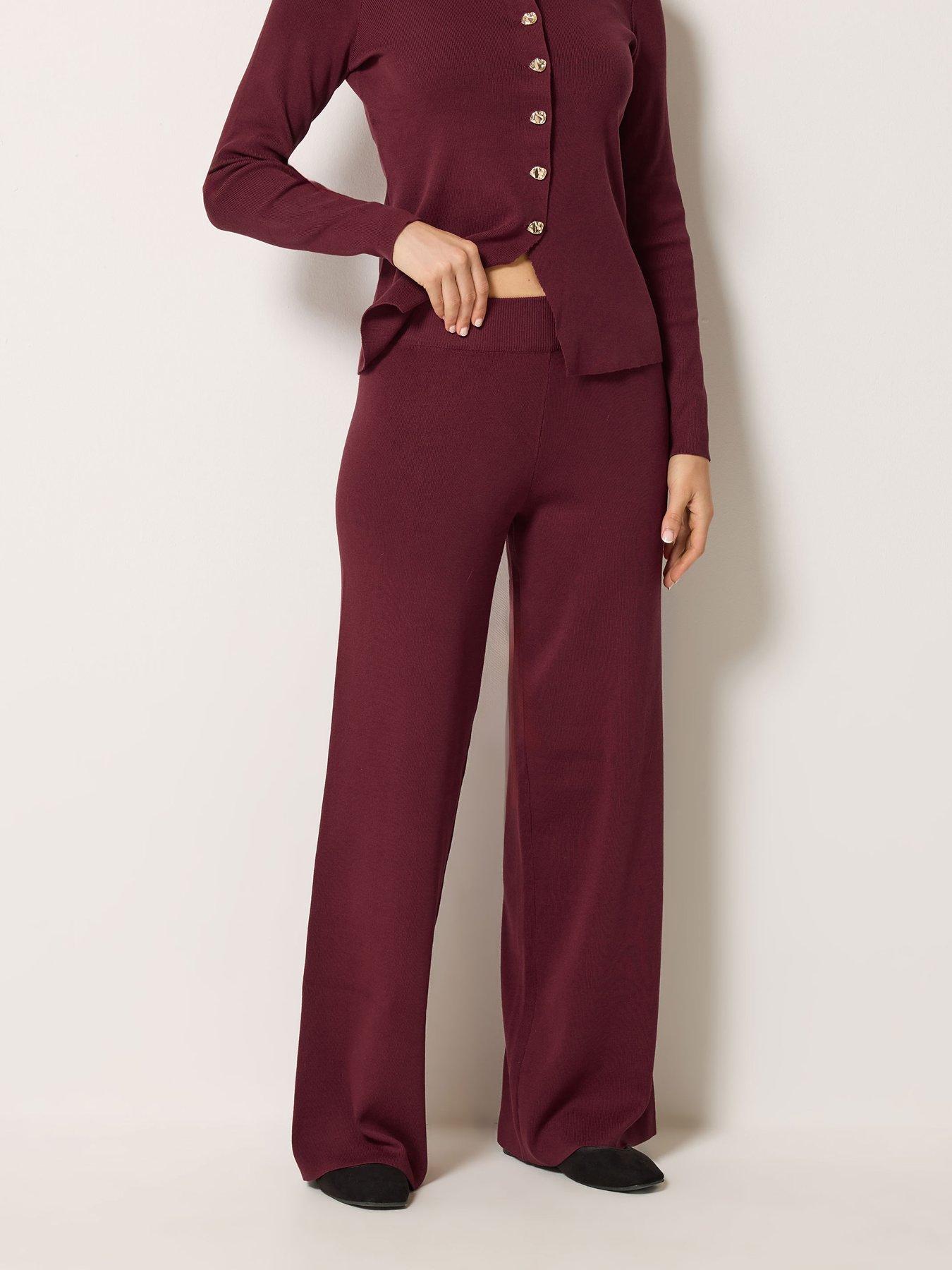 Long Tall Sally Tall Knitted Wide Leg Trouser - Red