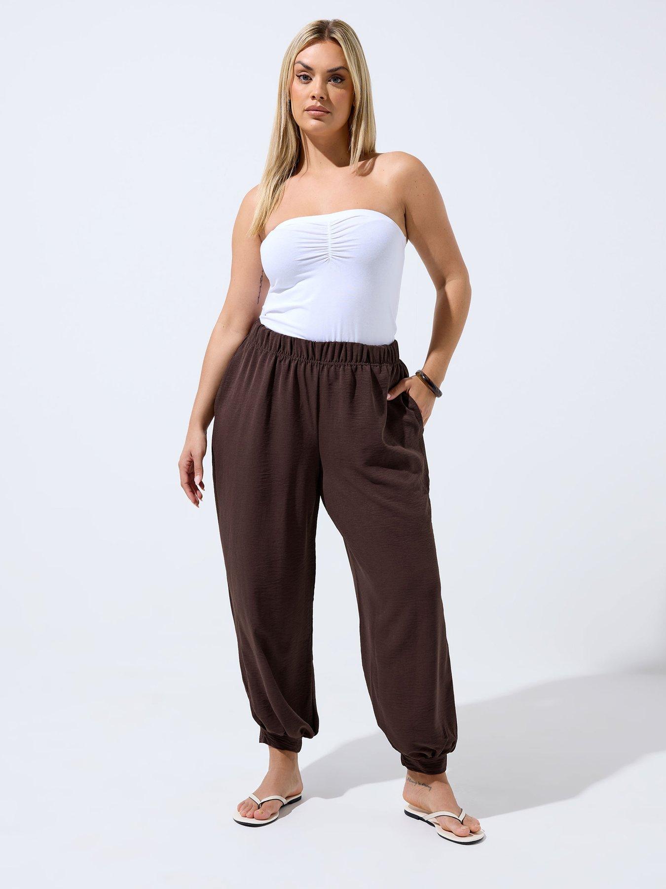 Image 1 of 4 of Yours Harem Crinkle Balloon Trouser - Brown