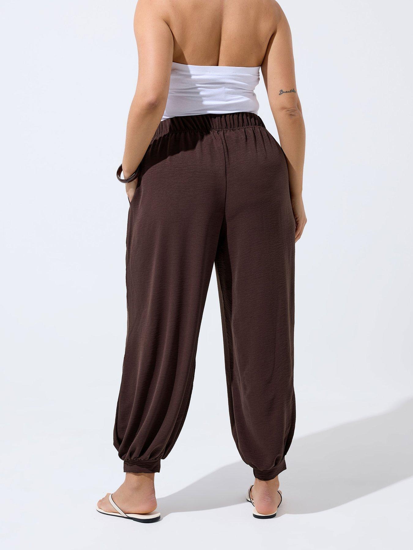 Image 2 of 4 of Yours Harem Crinkle Balloon Trouser - Brown