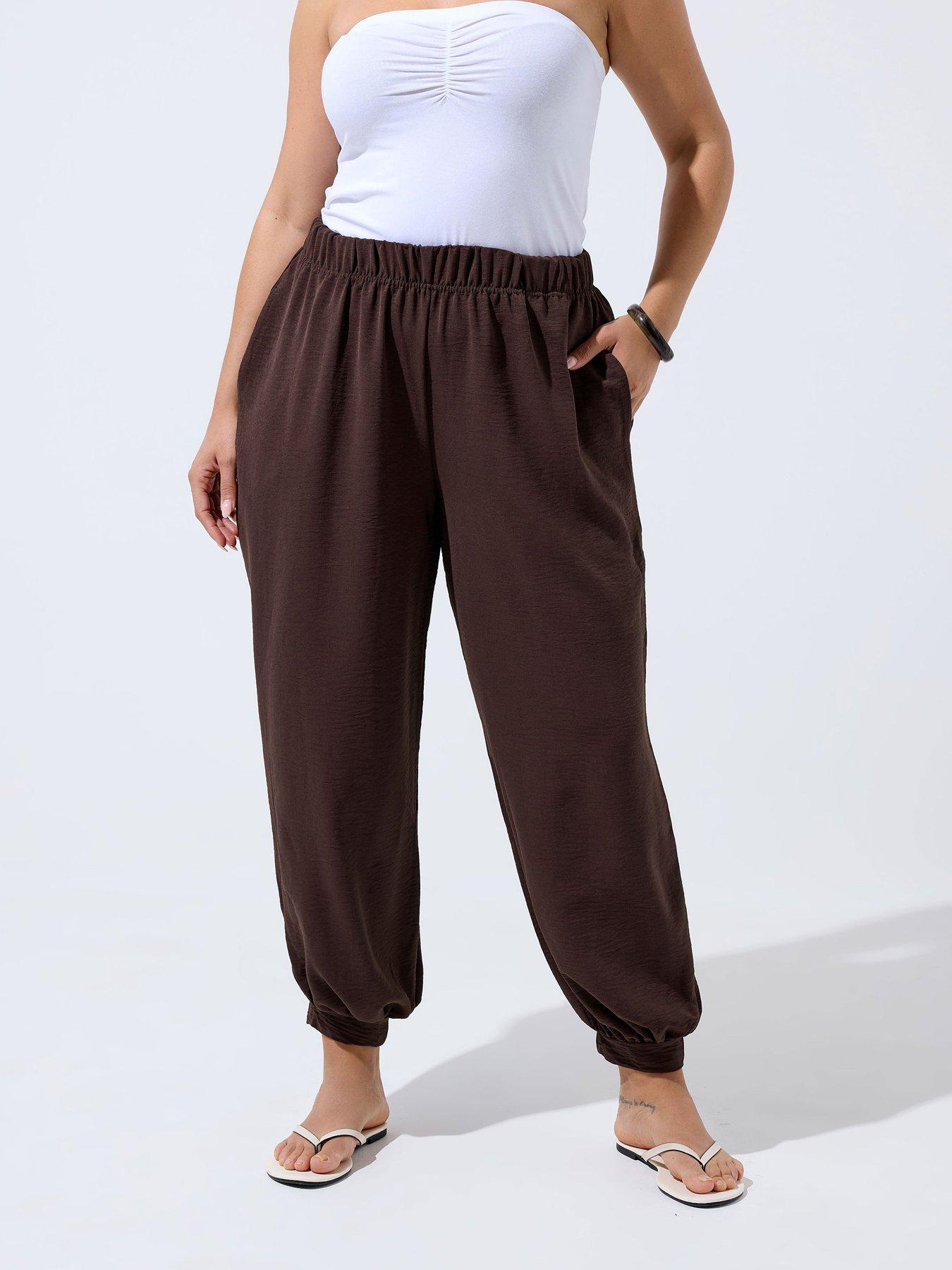Image 3 of 4 of Yours Harem Crinkle Balloon Trouser - Brown