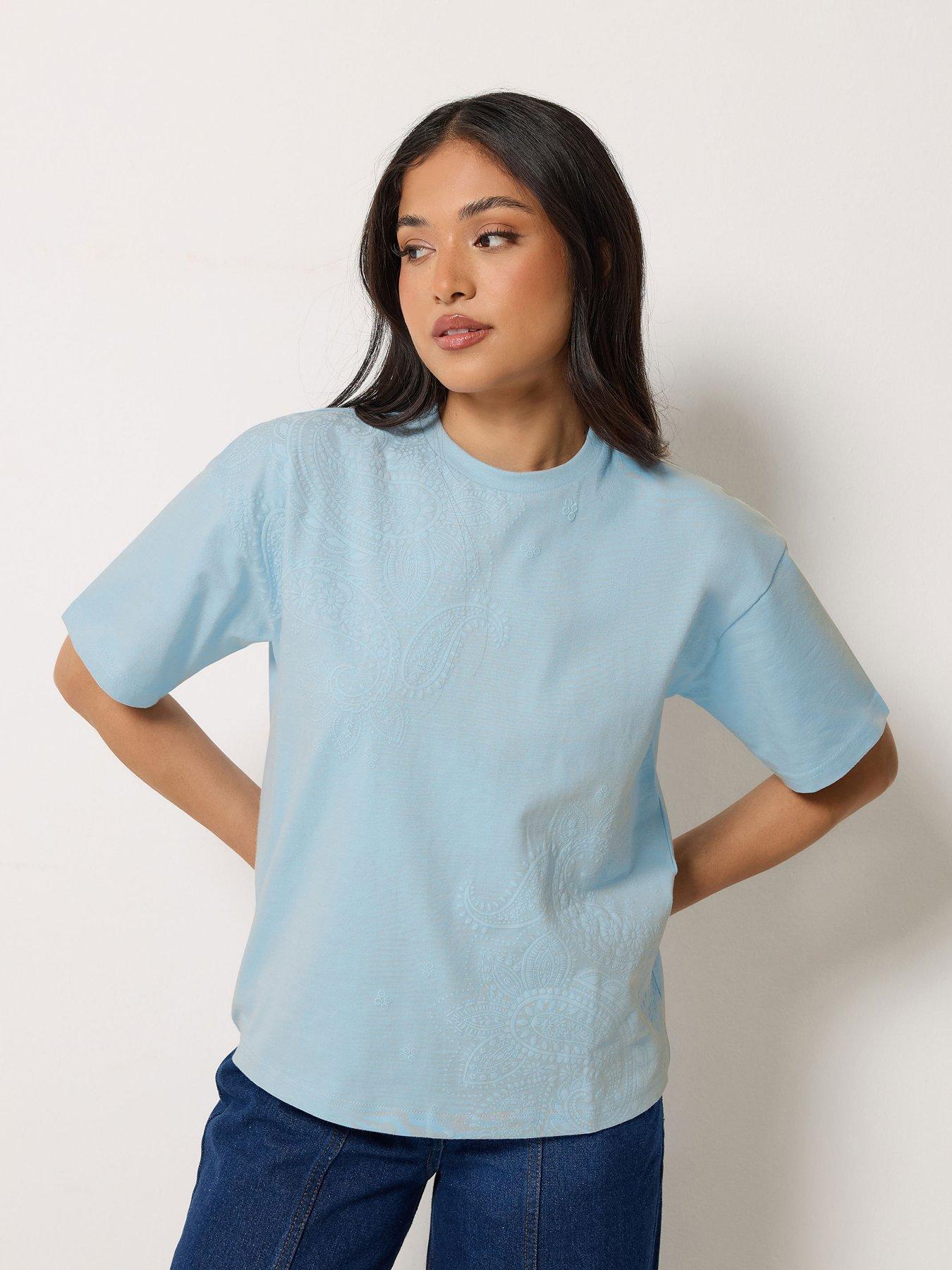 Image 1 of 4 of PixieGirl Petite Paisley Puff Short Sleeve T-Shirt - Blue