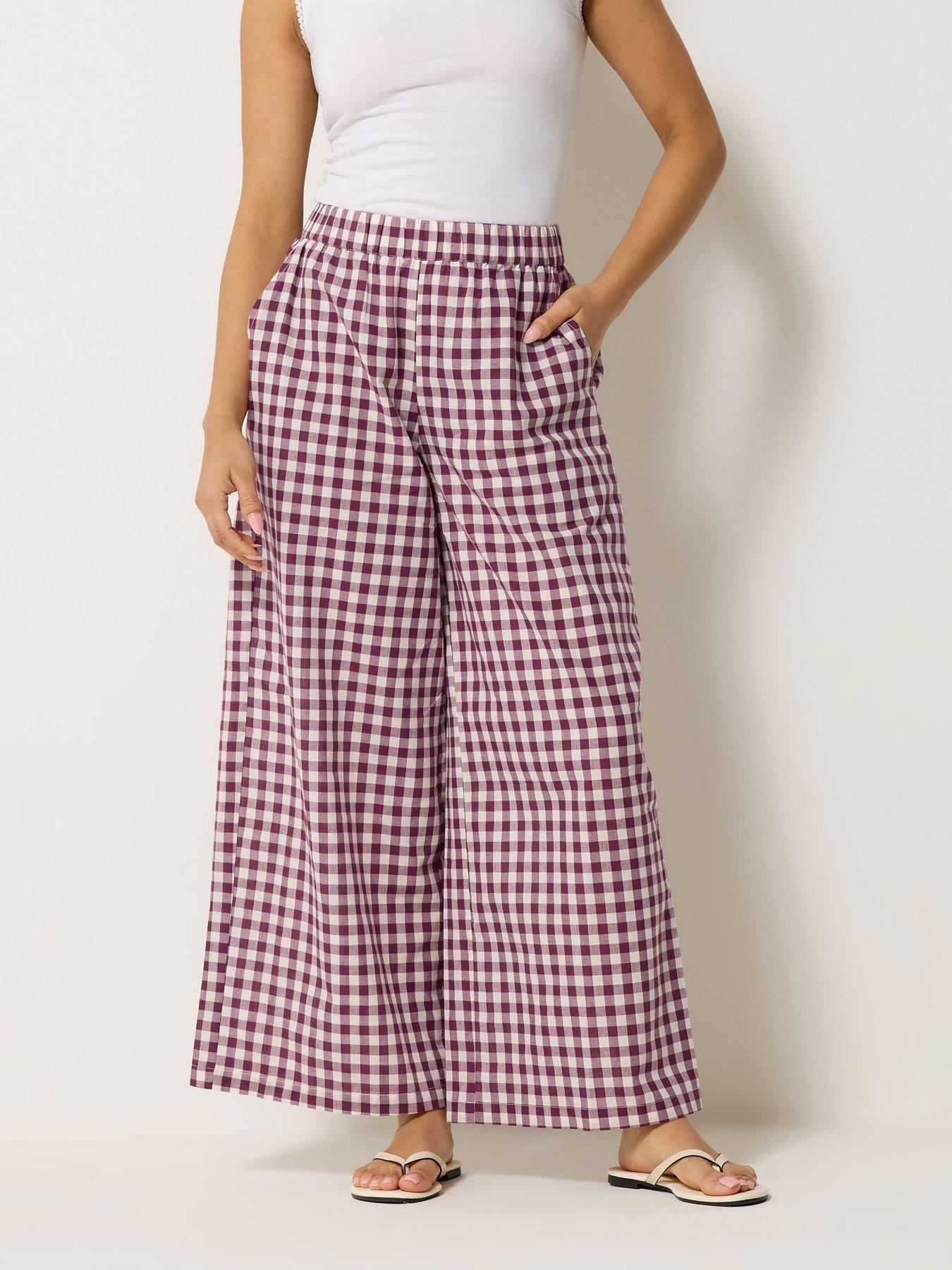 Image 1 of 4 of PixieGirl Petite Gingham Wide Leg Trouser - Red