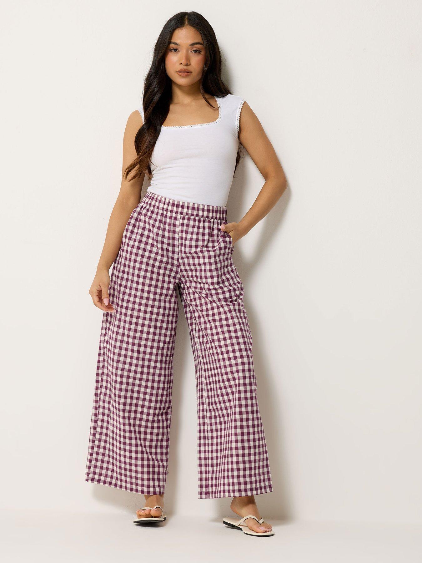 Image 3 of 4 of PixieGirl Petite Gingham Wide Leg Trouser - Red