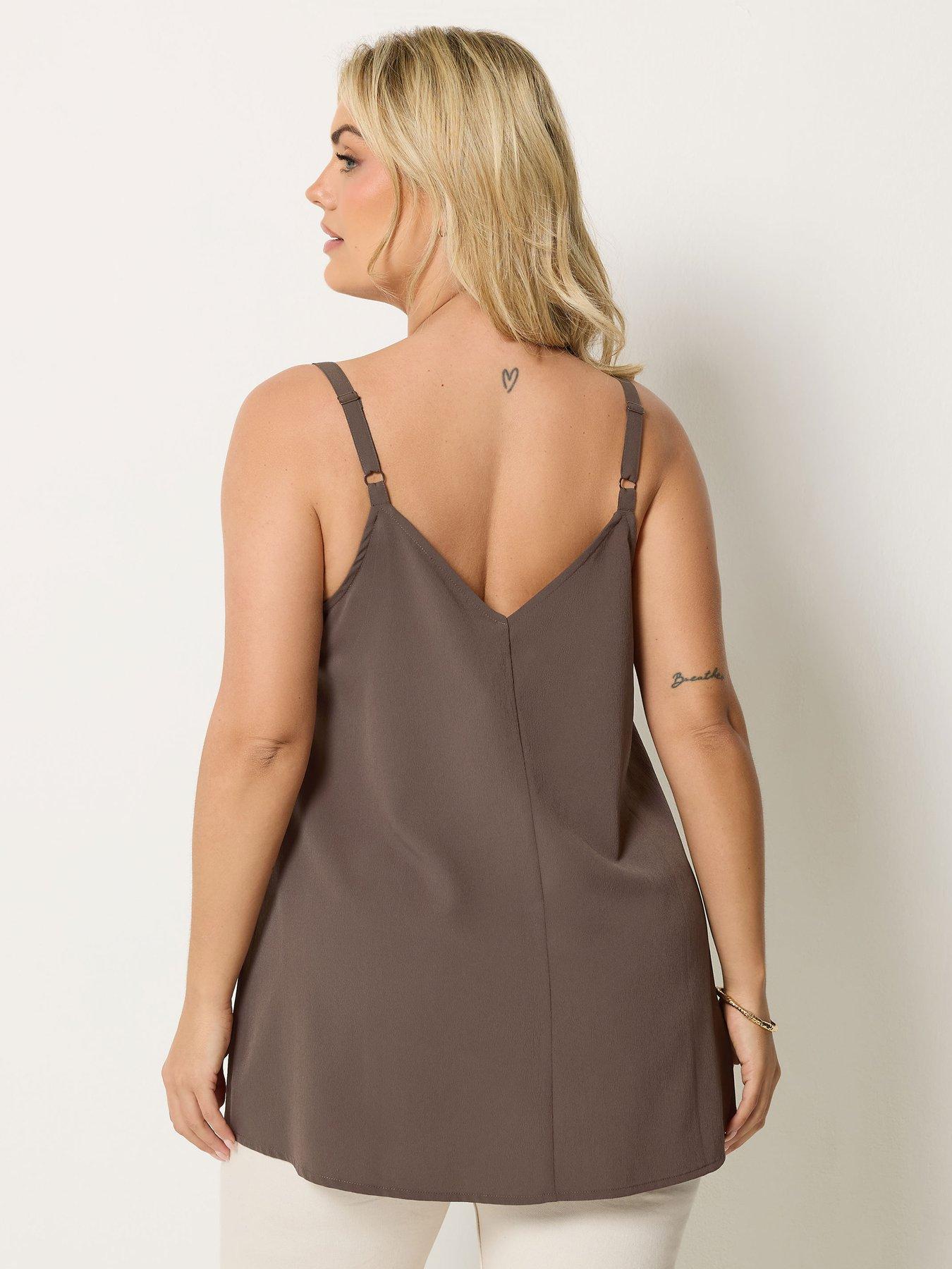 Image 4 of 4 of Yours Curve Lace Insert Cami Top - Brown