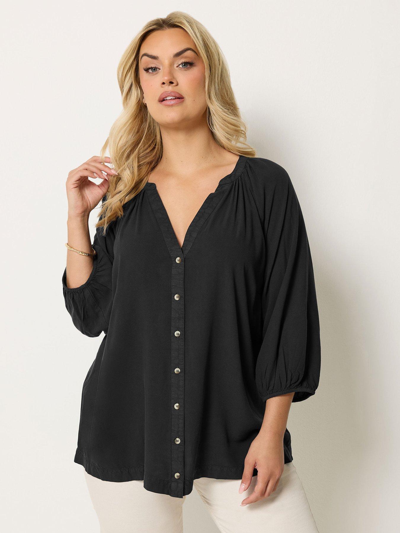 Yours Curve Chambray 3/4 Sleeve Blouse - Black