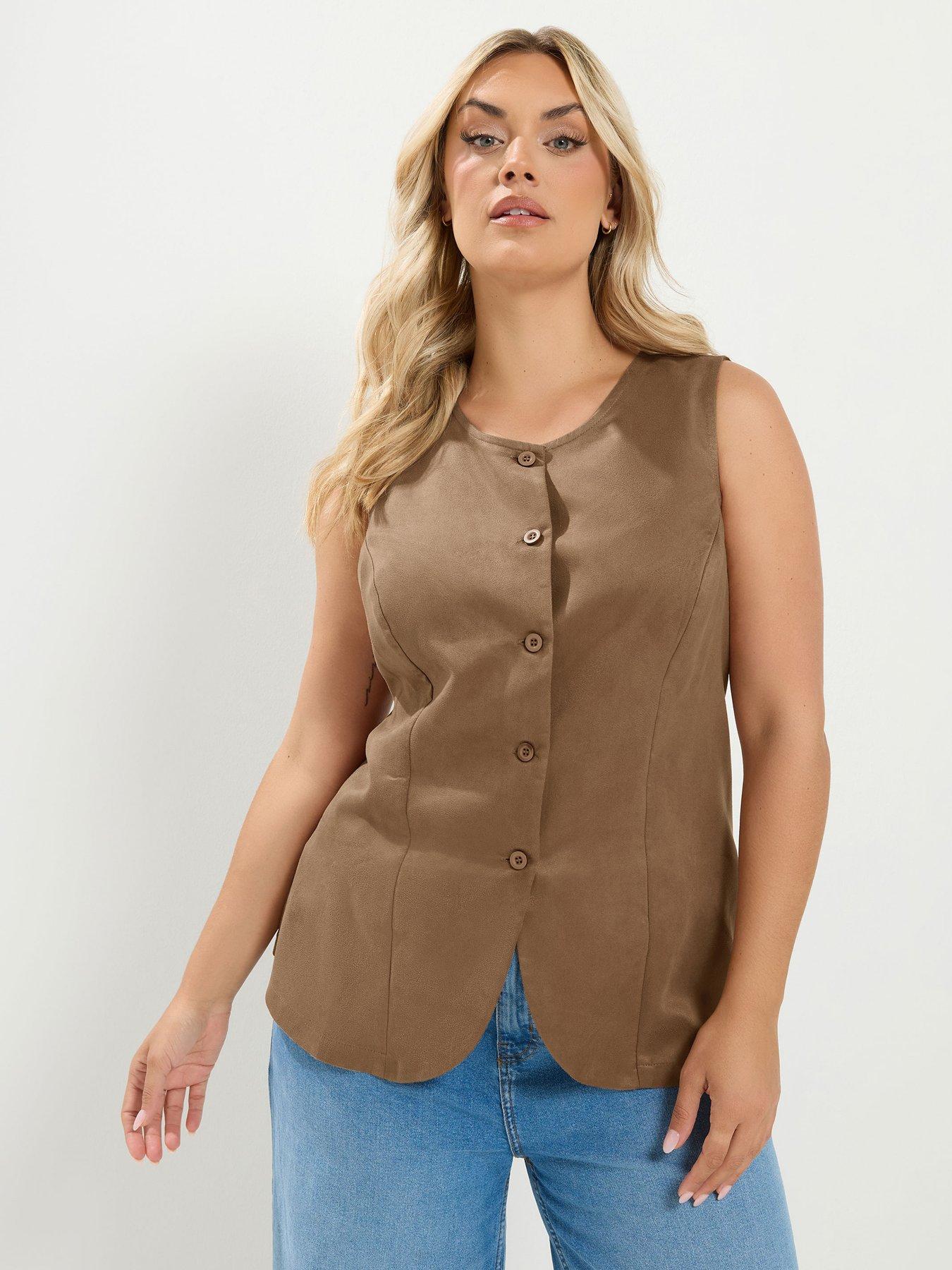 Yours Curve Suedette Waistcoat - Brown