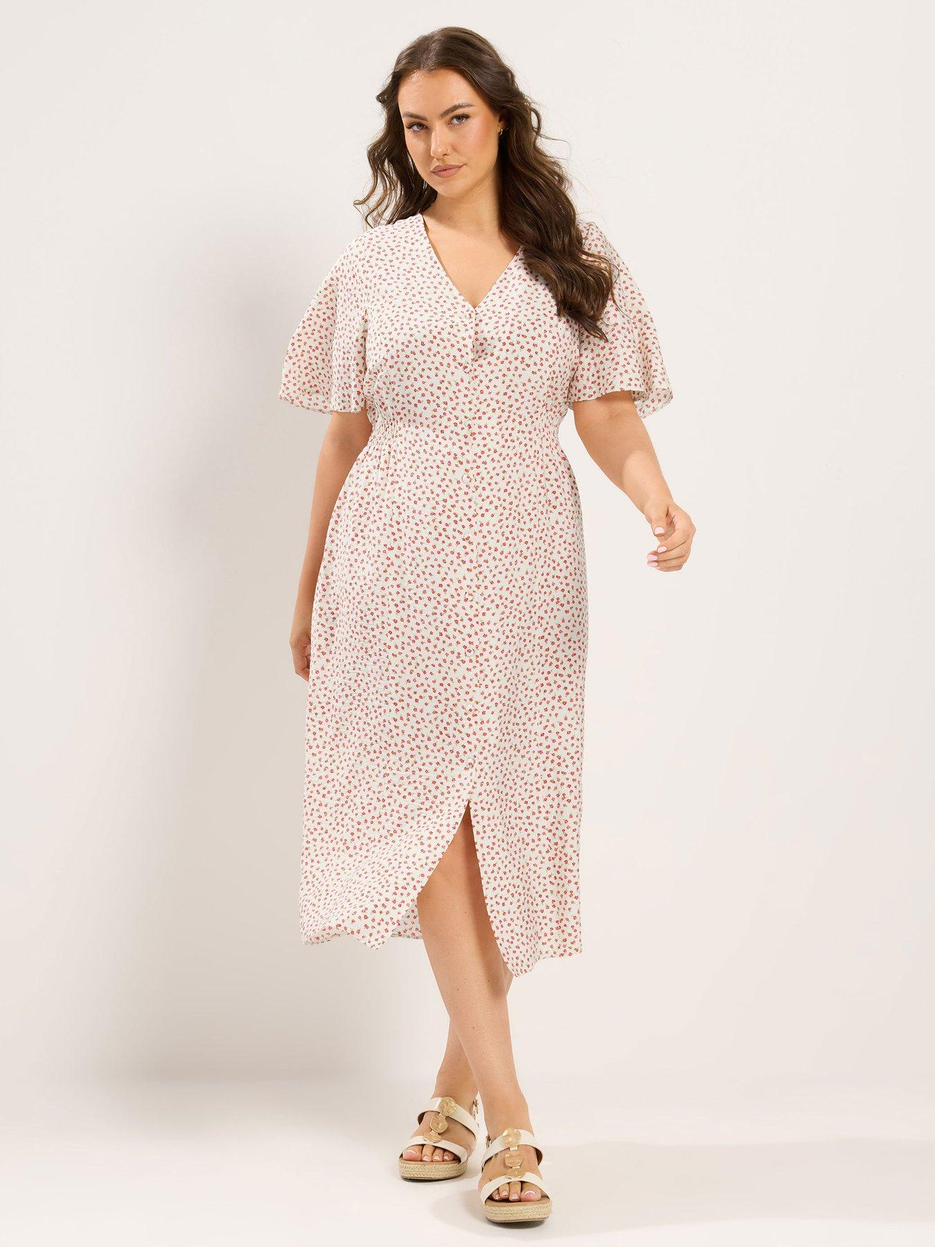 Yours Curve Shirred Waist Tea Dress - Cream