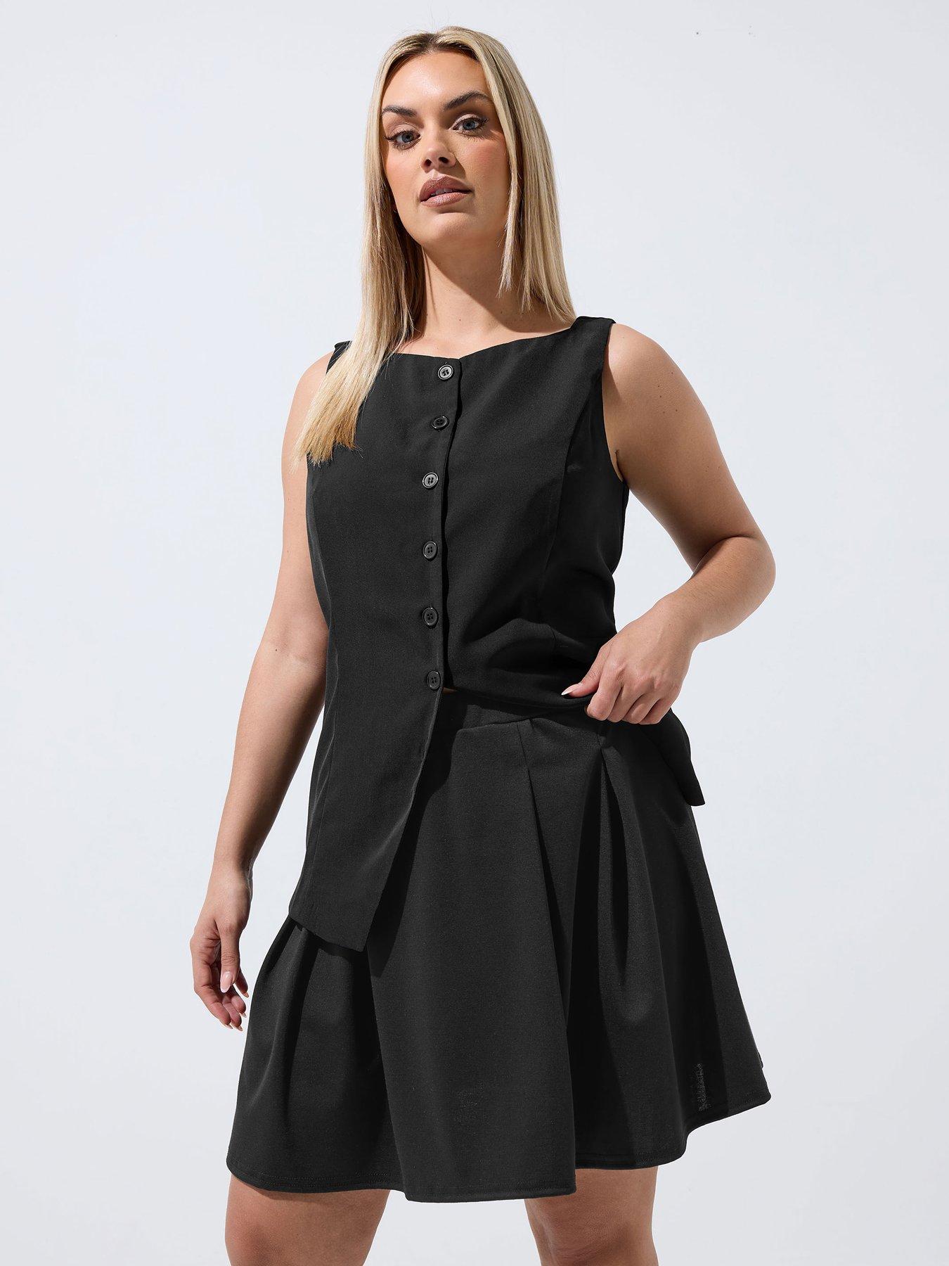 Yours Curve Pleated Mini Skirt - Black