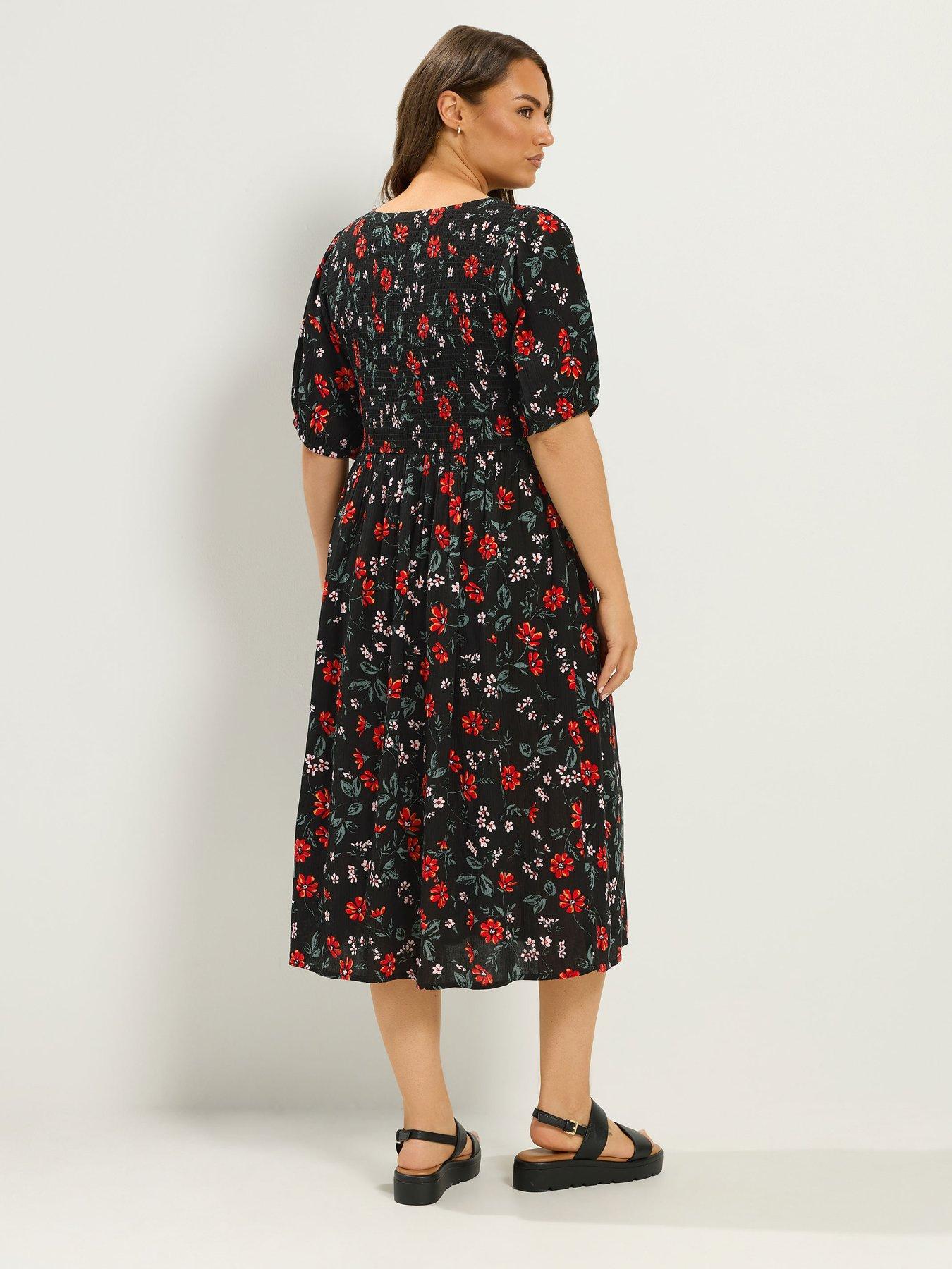 Image 2 of 4 of Yours Curve Shirred Puff Sleeve Midaxi Dress - Black