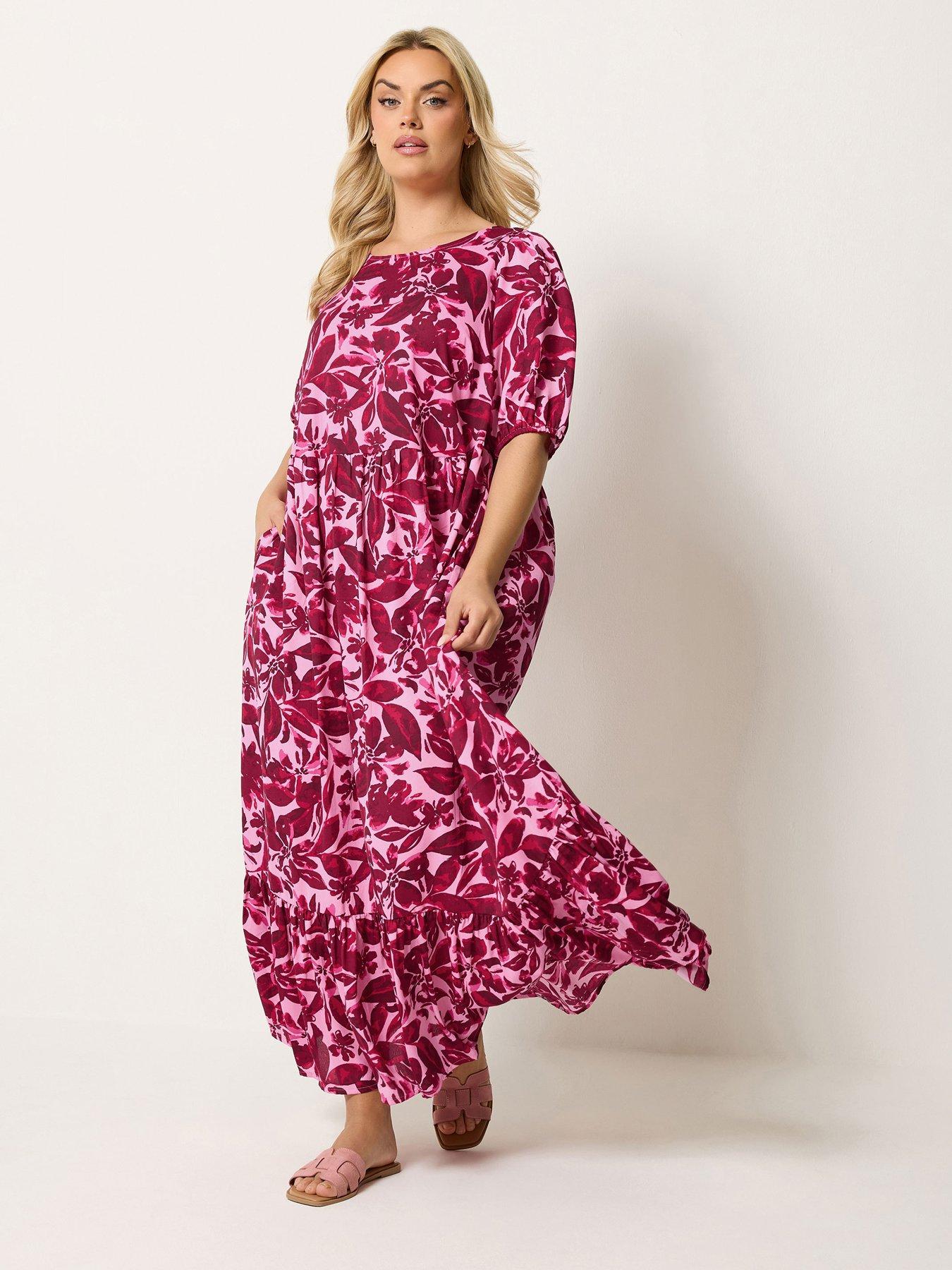Yours Curve Tie Smock Maxi Dress - Pink