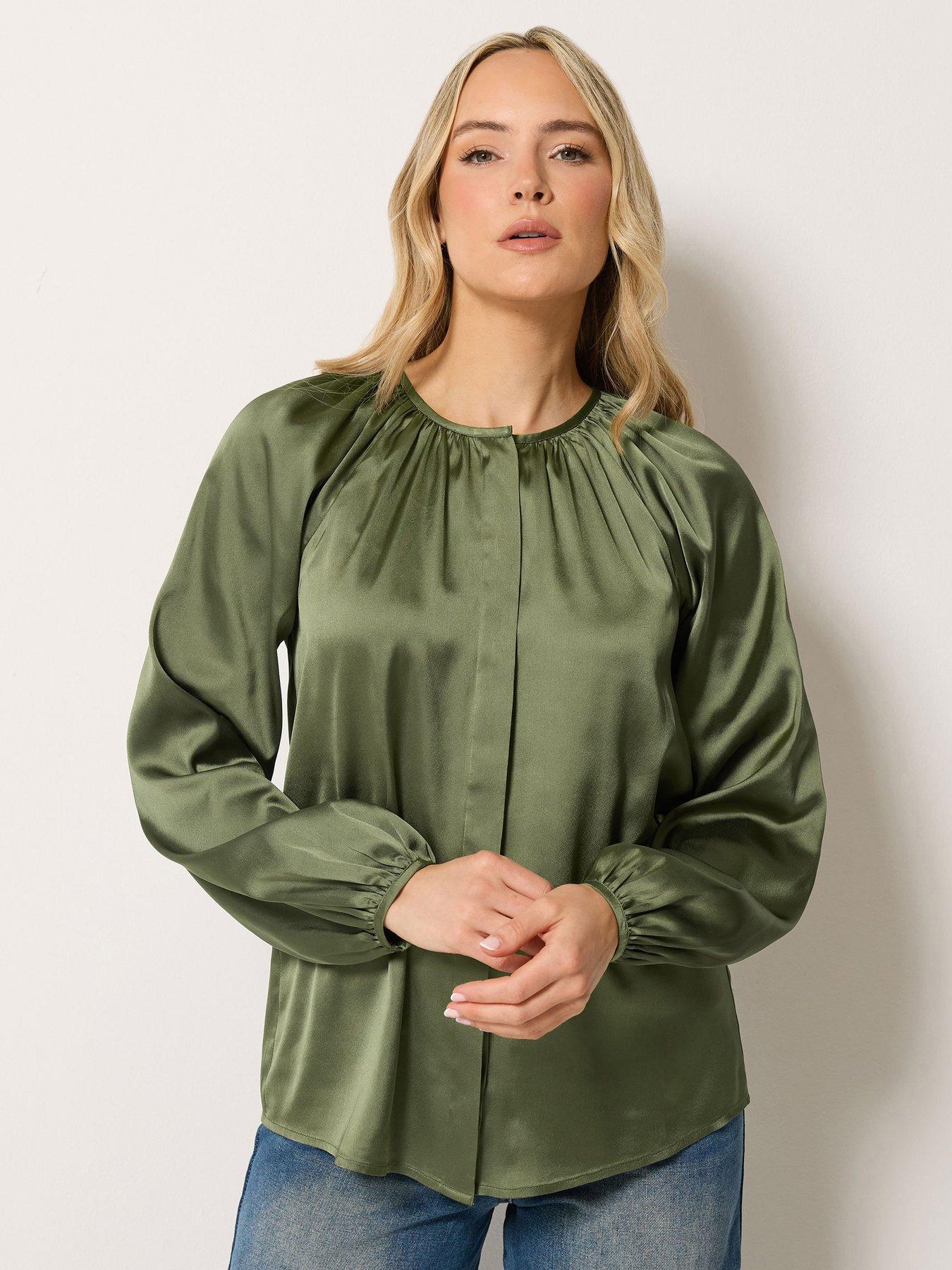 Image 1 of 4 of Yours Tall Satin Button Top - Green