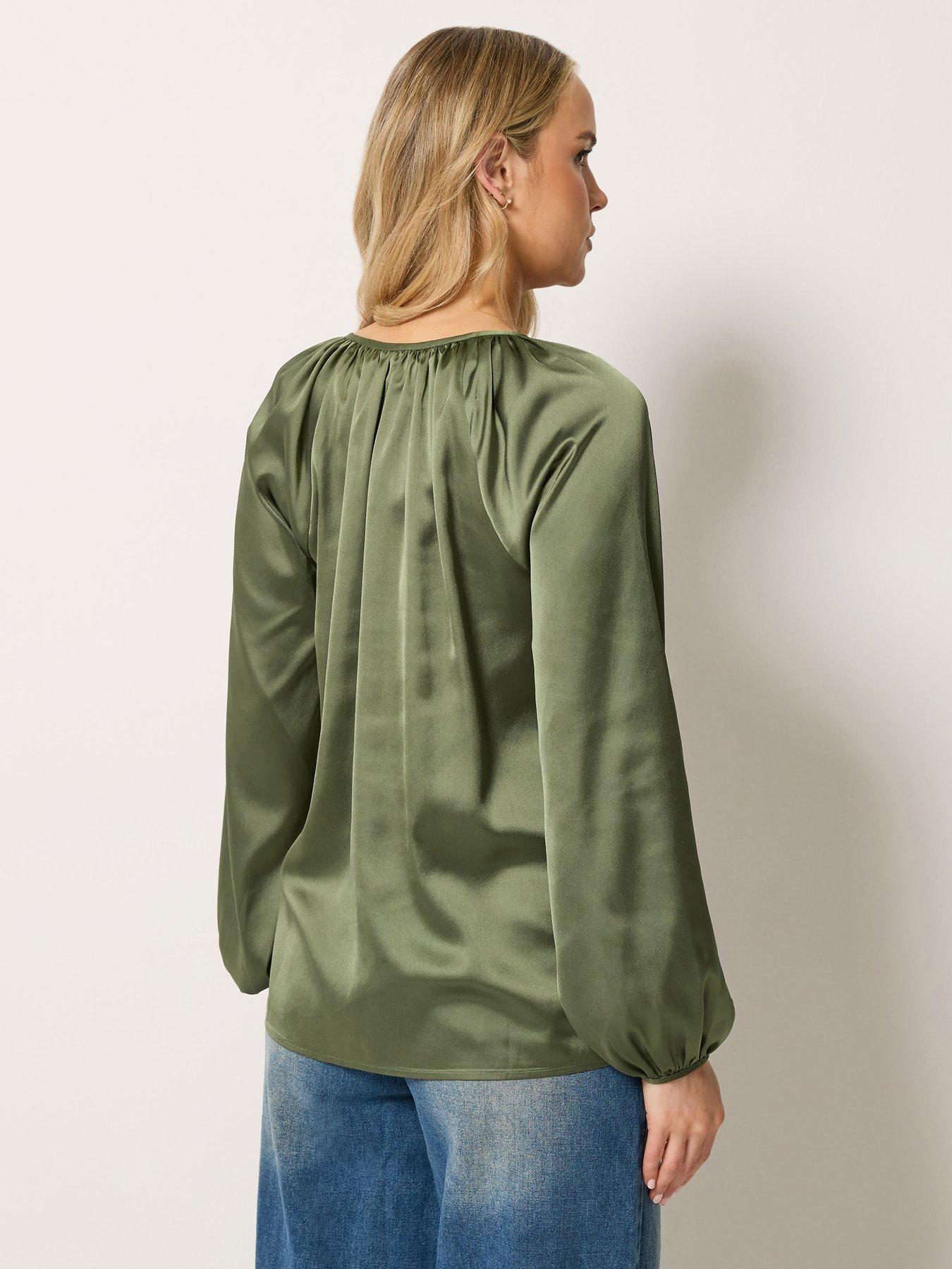 Image 2 of 4 of Yours Tall Satin Button Top - Green