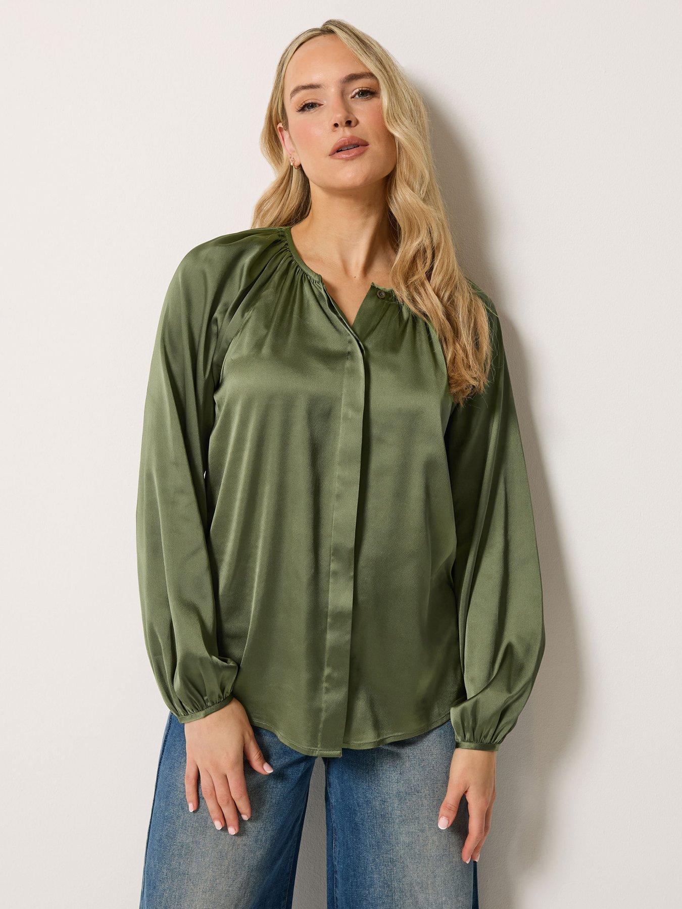 Image 3 of 4 of Yours Tall Satin Button Top - Green