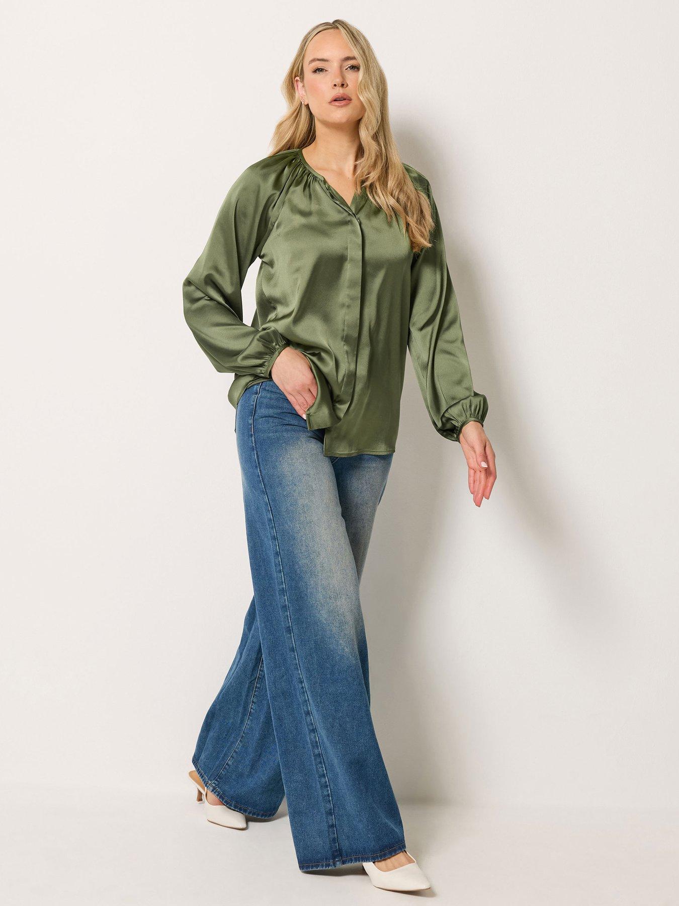 Image 4 of 4 of Yours Tall Satin Button Top - Green
