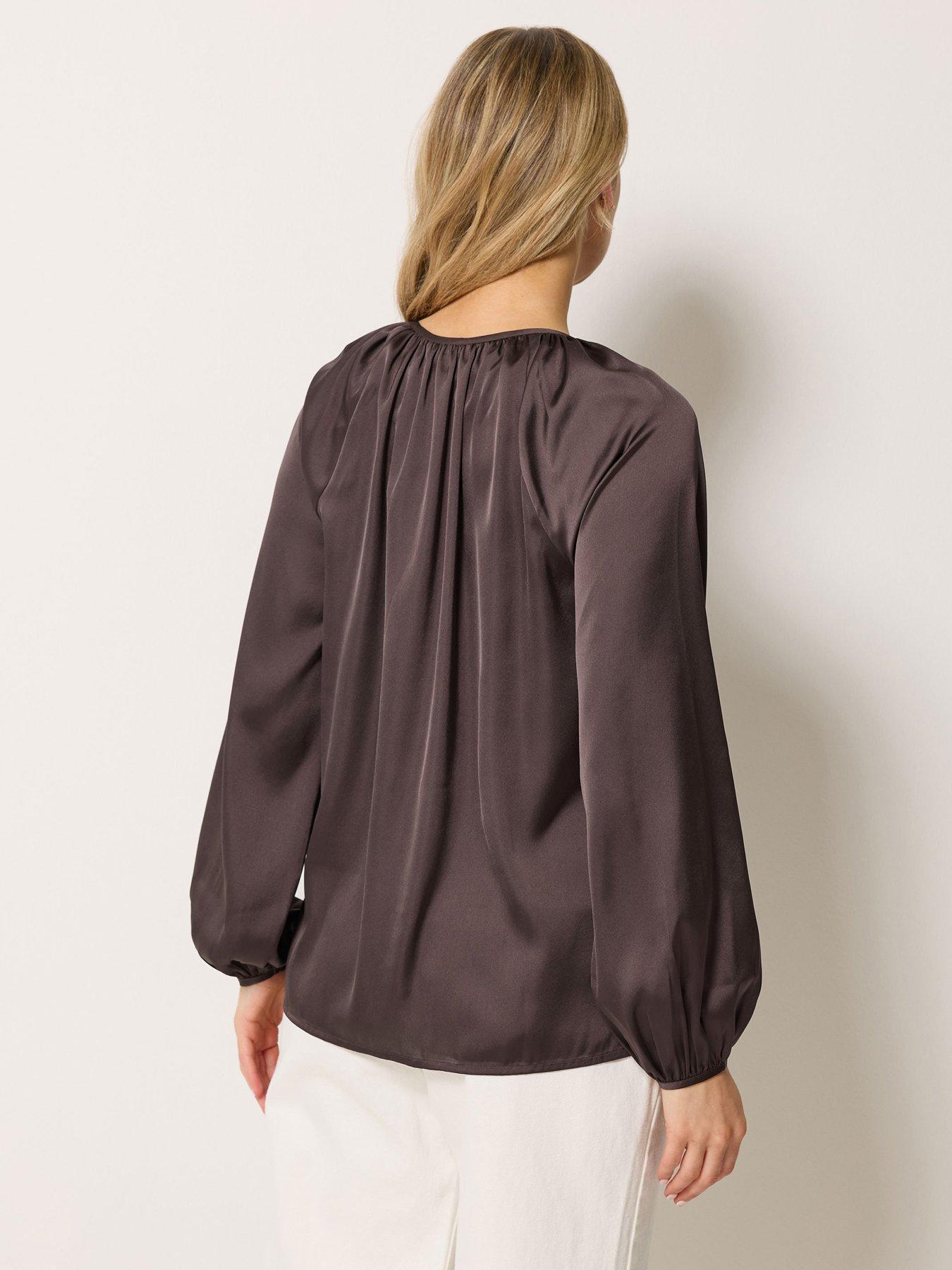 Image 2 of 4 of Yours Tall Satin Button Top - Brown