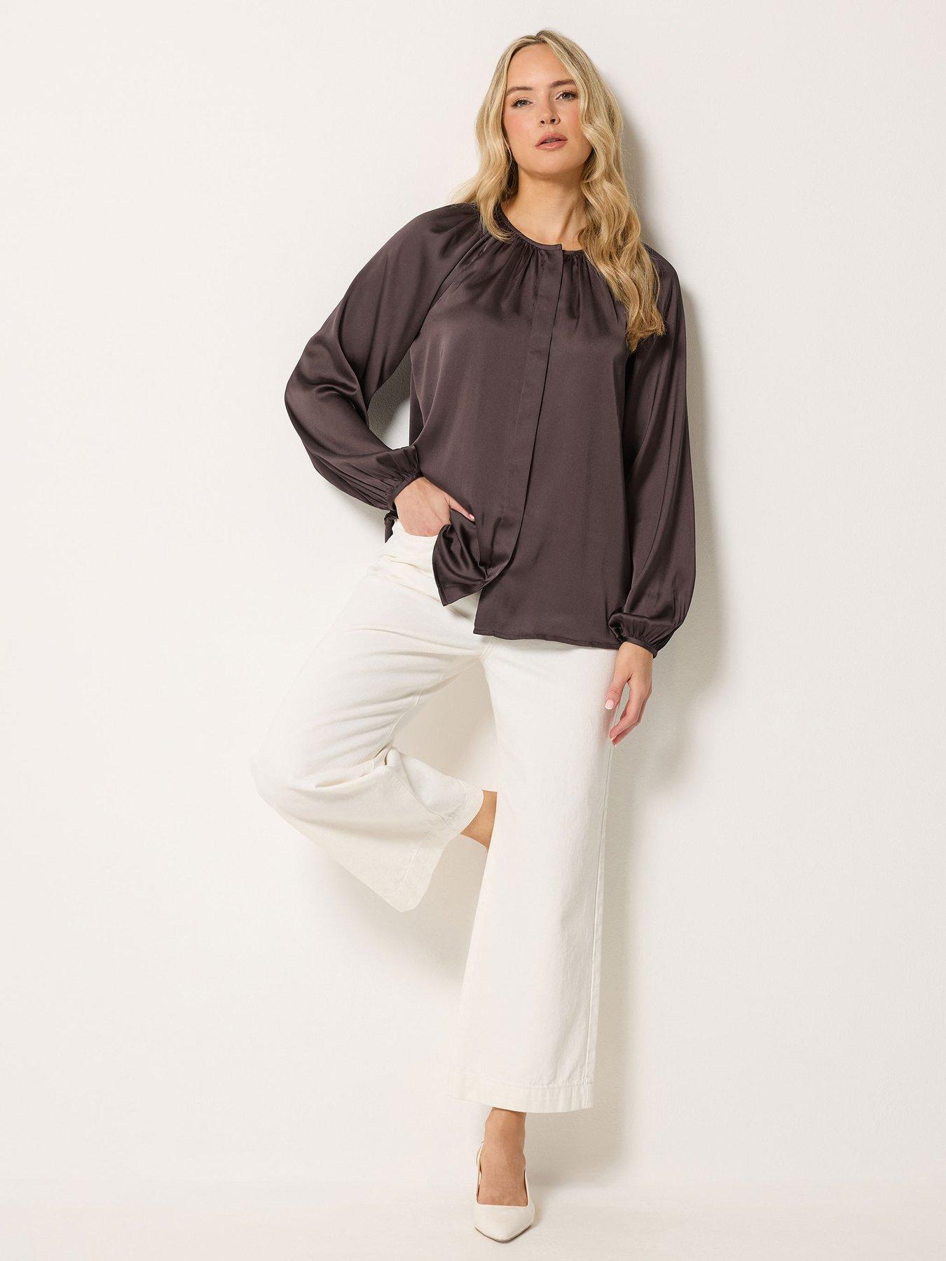 Image 3 of 4 of Yours Tall Satin Button Top - Brown