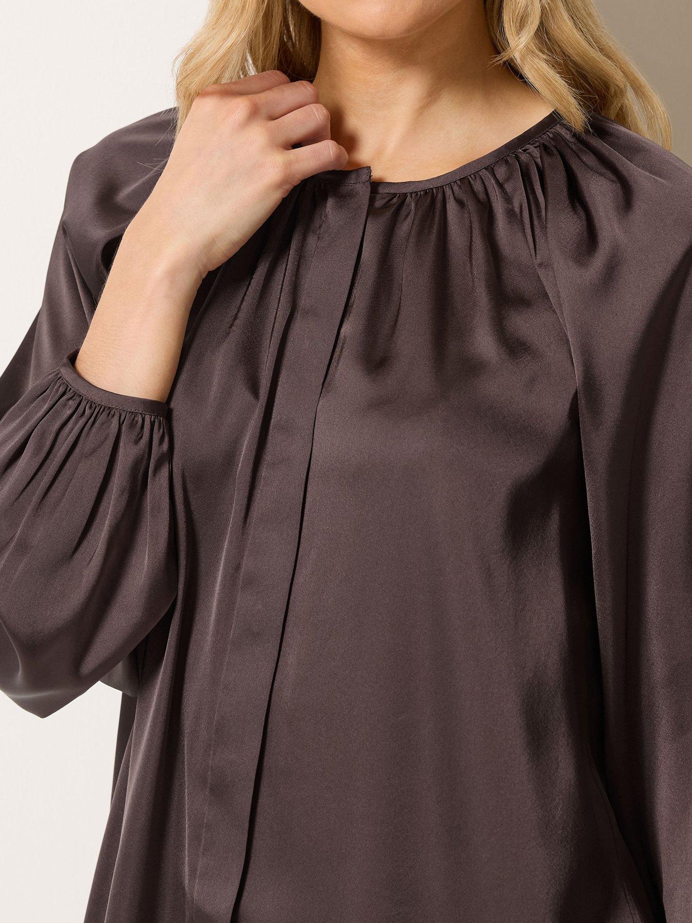 Image 4 of 4 of Yours Tall Satin Button Top - Brown