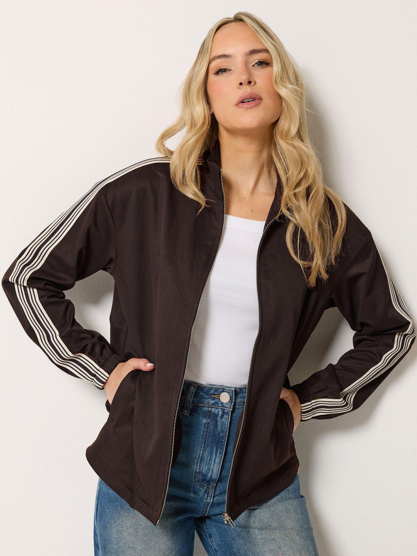 Long Tall Sally Tall Side Stripe Funnel Jacket - Brown