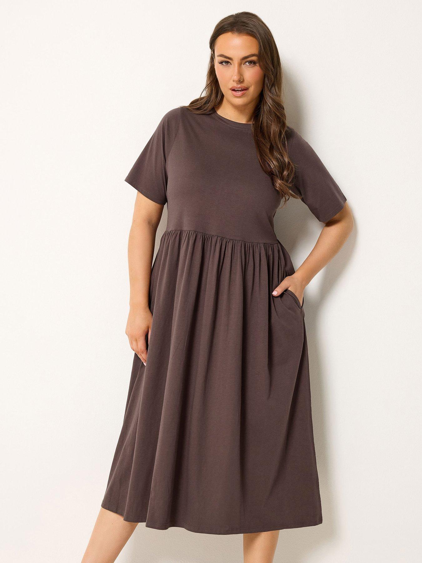 Yours Curve Throw On Smock Dress - Brown