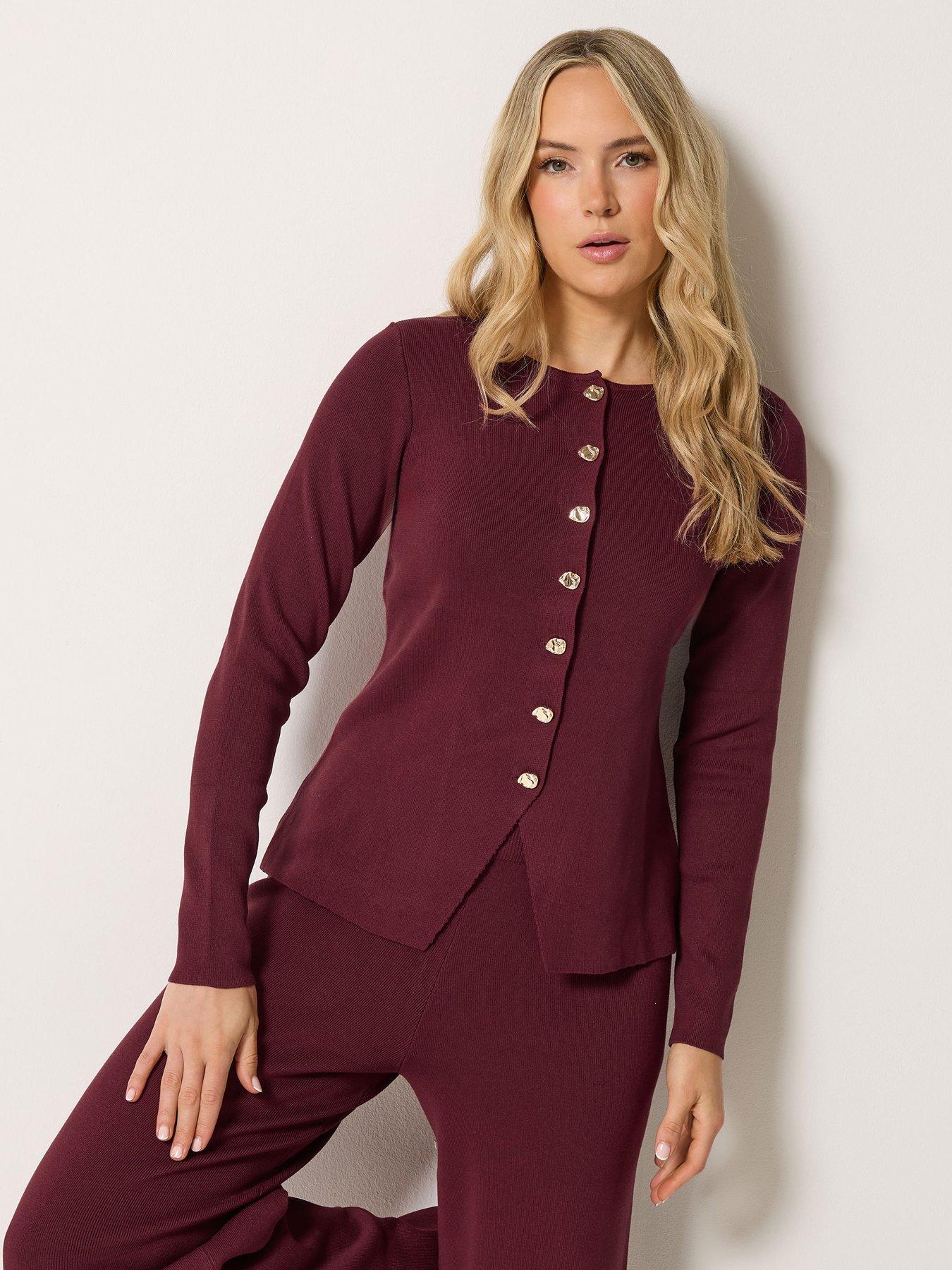 Long Tall Sally Tall Button Through Cardigan - Burgundy
