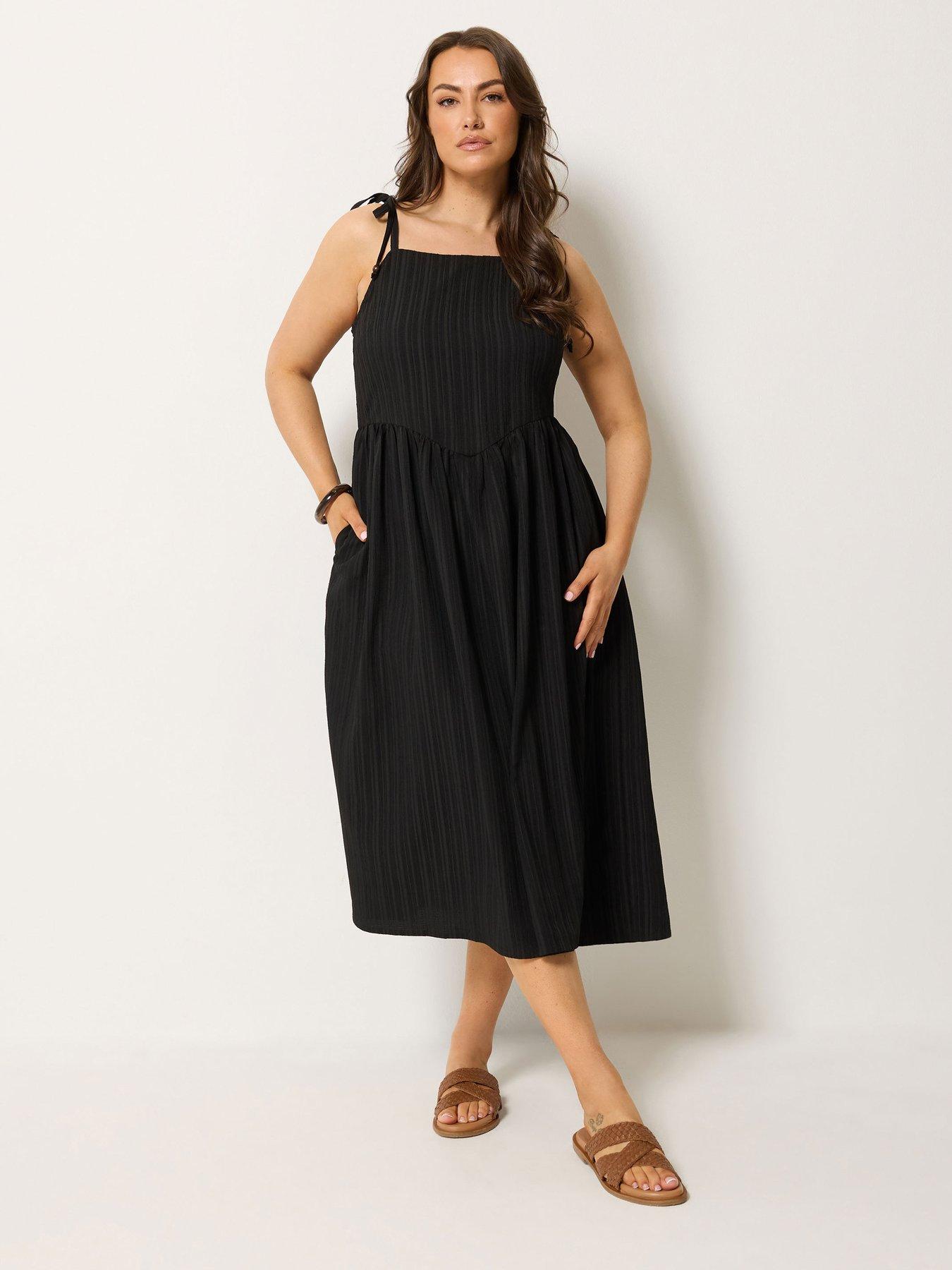 Yours Curve V-Waist Tie Strappy Dress - Black