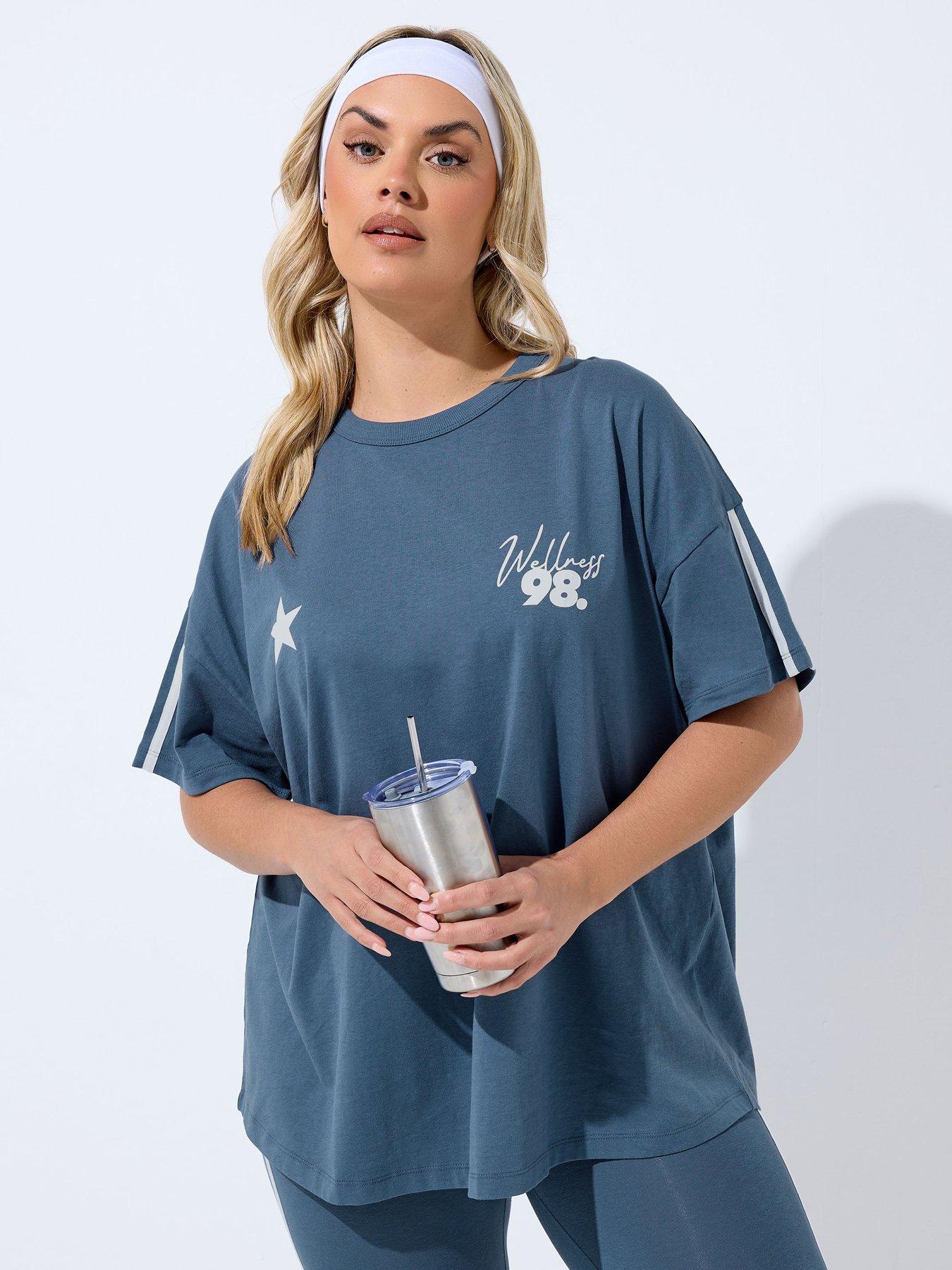 Yours Curve Wellness Studio Active T-Shirt - Blue